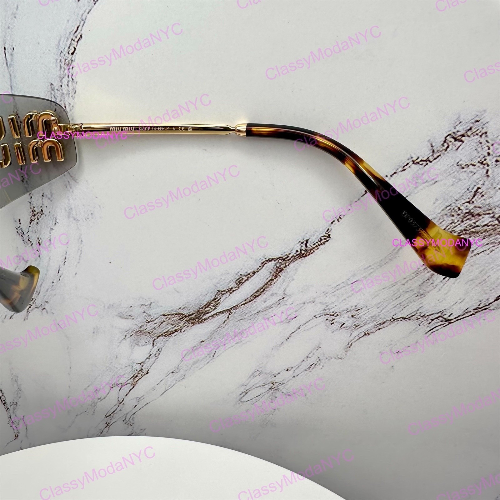 New MIU MIU Sunglasses Gold Slim Runway Wrap Rimless MU A51S 5AK50K Authentic