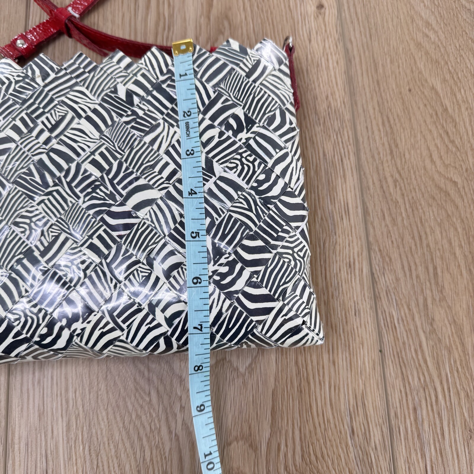 Nahui Ollin Candy Wrapper Crossbody Purse Red Strap Black White Geometric NWOT