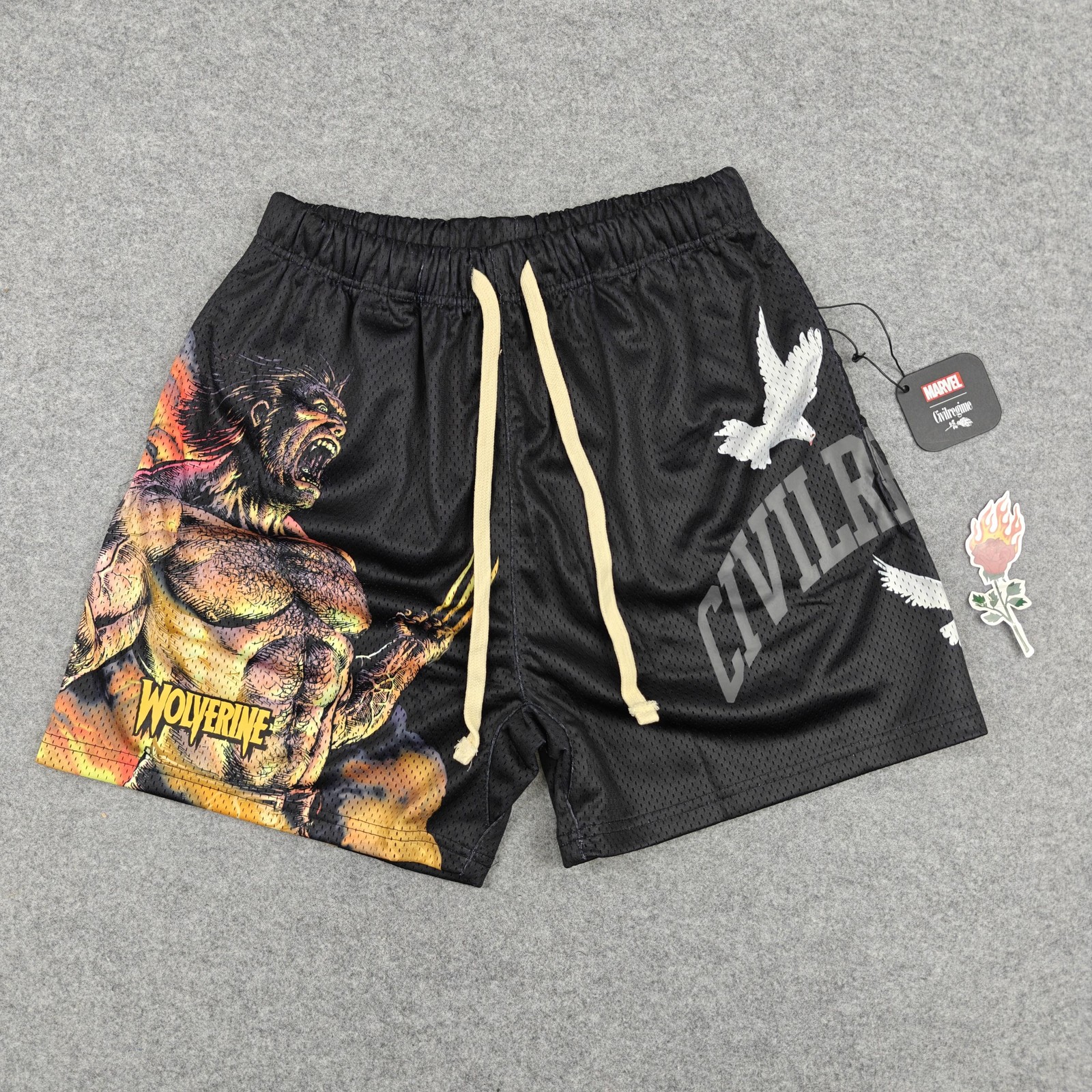 Civil Regime Wolverine Mesh Shorts Mens Small Black Basketball Marvel New