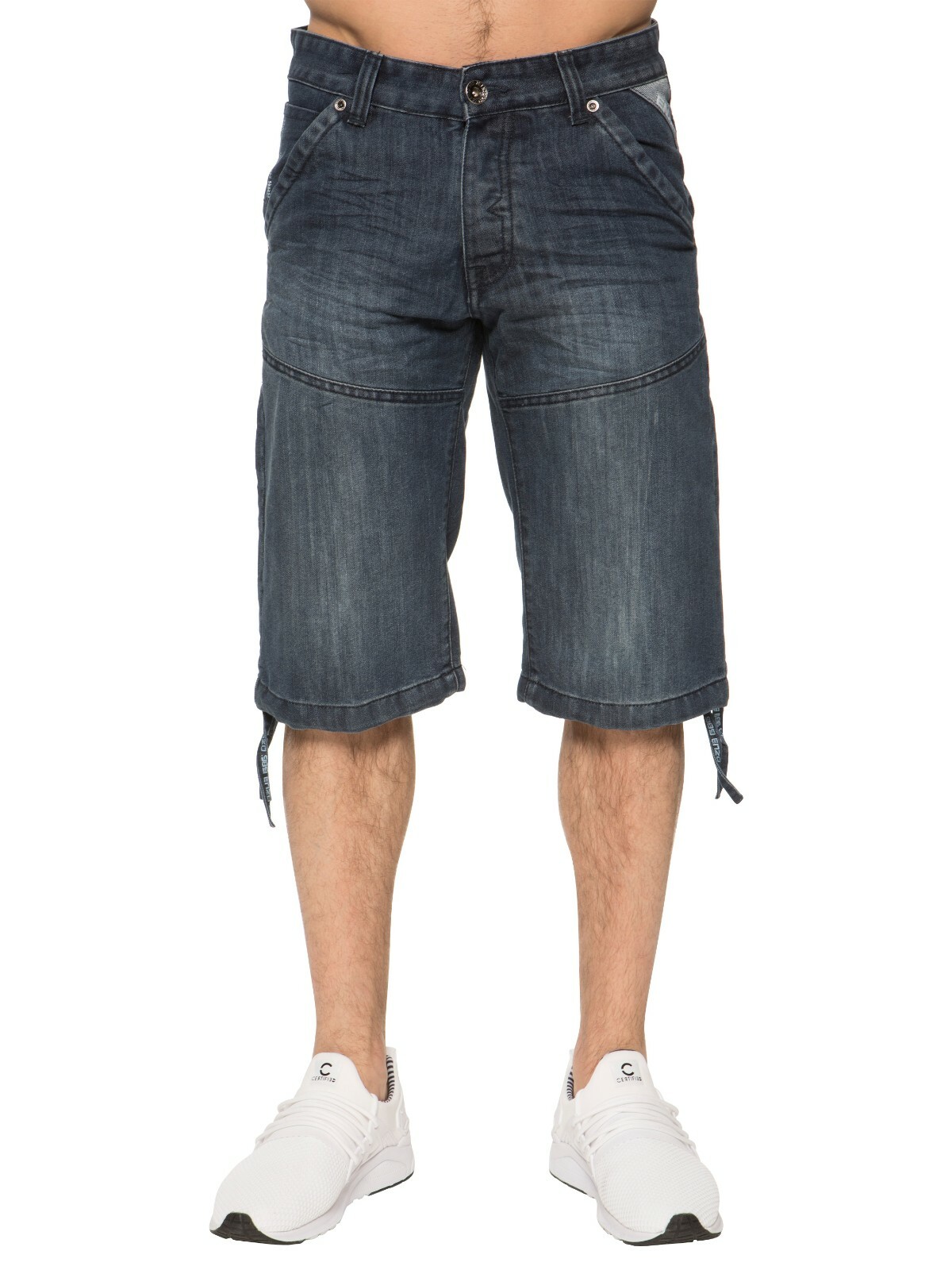 Enzo Mens Shorts Regular Fit Detail Designer Casual Knee Length Denim Half Jeans