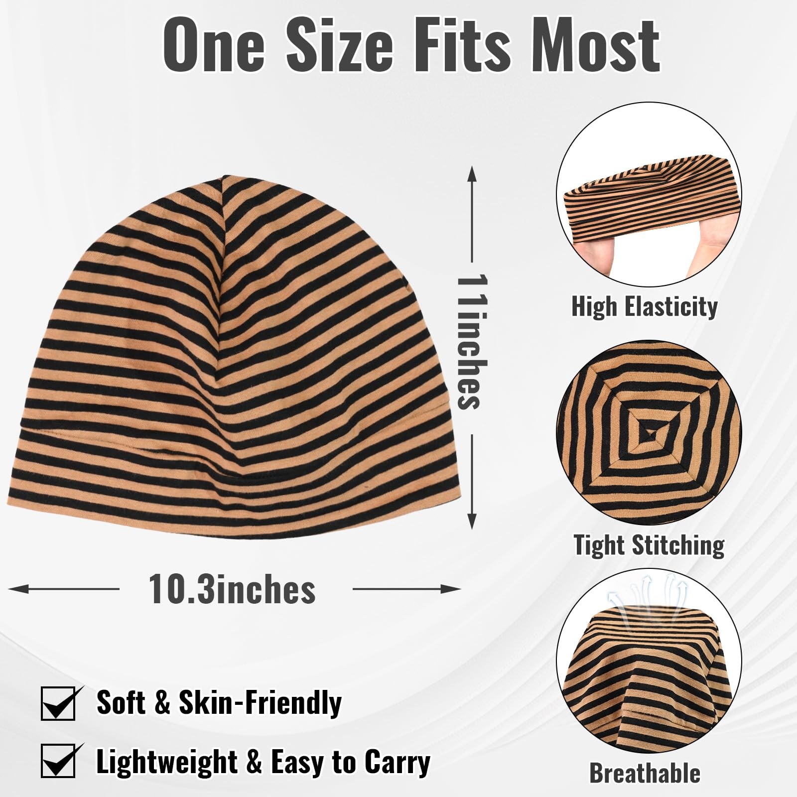 Qearl 3 Pcs Cotton Skull Caps Beanie Sleeping Hats for Men 1, Multicolor