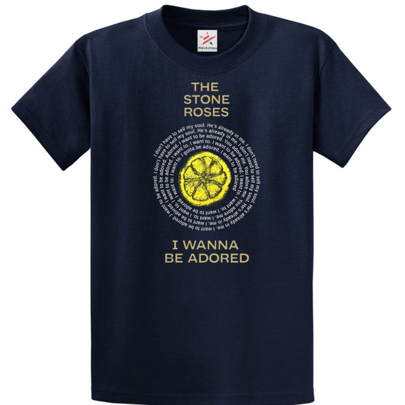 THE STONE ROSES T-Shirt – I WANNA BE ADORED lyrcs – XS TO 2XL Unisex Navy Blue