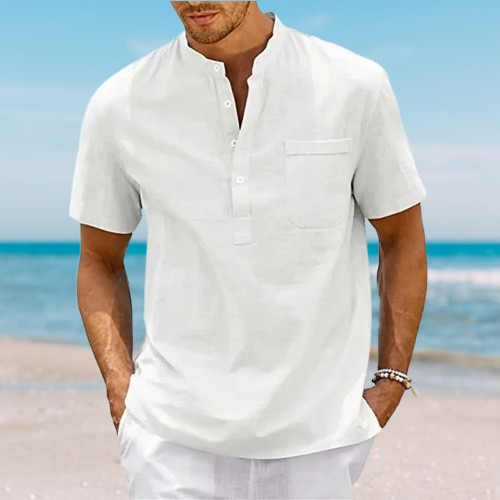 Mens Shirt Short Sleeve Button-Down T-shirt Cotton Linen Summer Casual Beach NEW