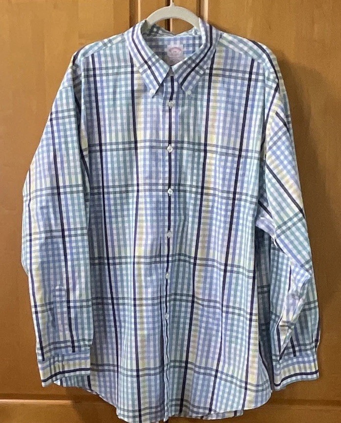 Brooks Brothers 1818 Supima Cotton Men’s XXL Blue/Green/Yellow Plaid NonIron🌵🪸
