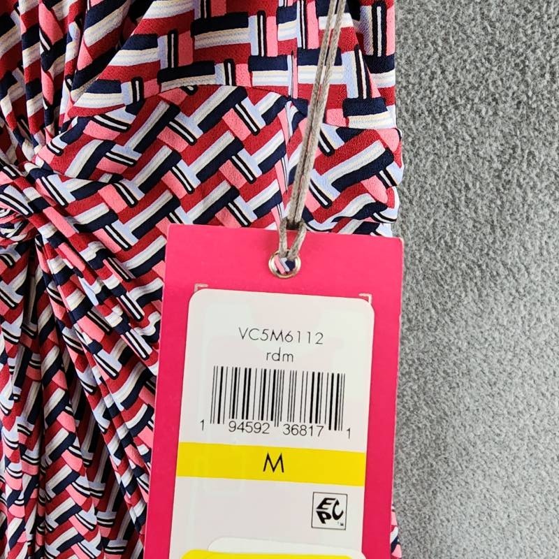 Vince Camuto Twist-Front Cap-Sleeve Jumpsuit Women’s M Red Multi Zipper Closure
