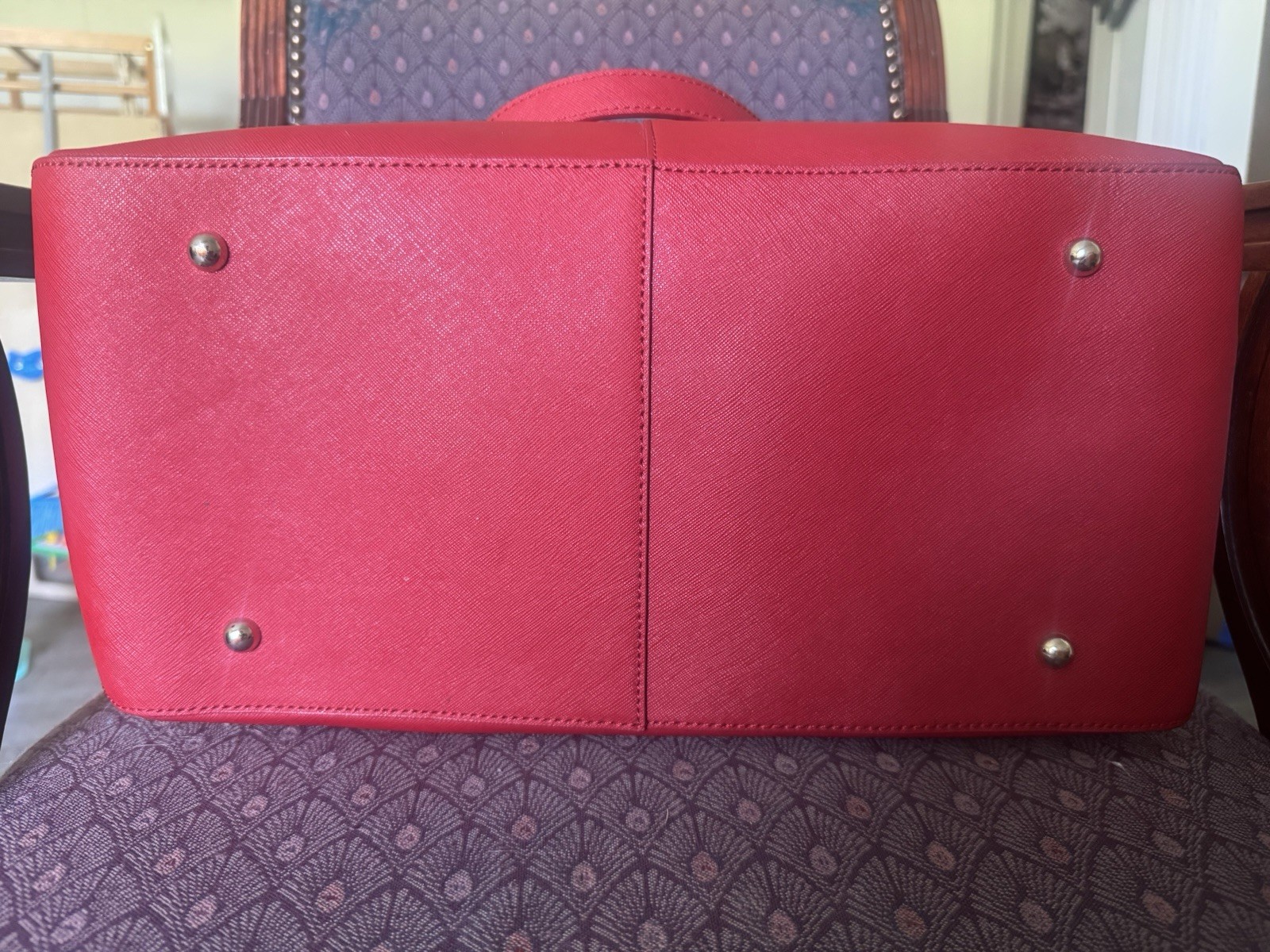 DKNY Leather Large Red Tote Shoulder Bag Zip Closure Gold Hardware