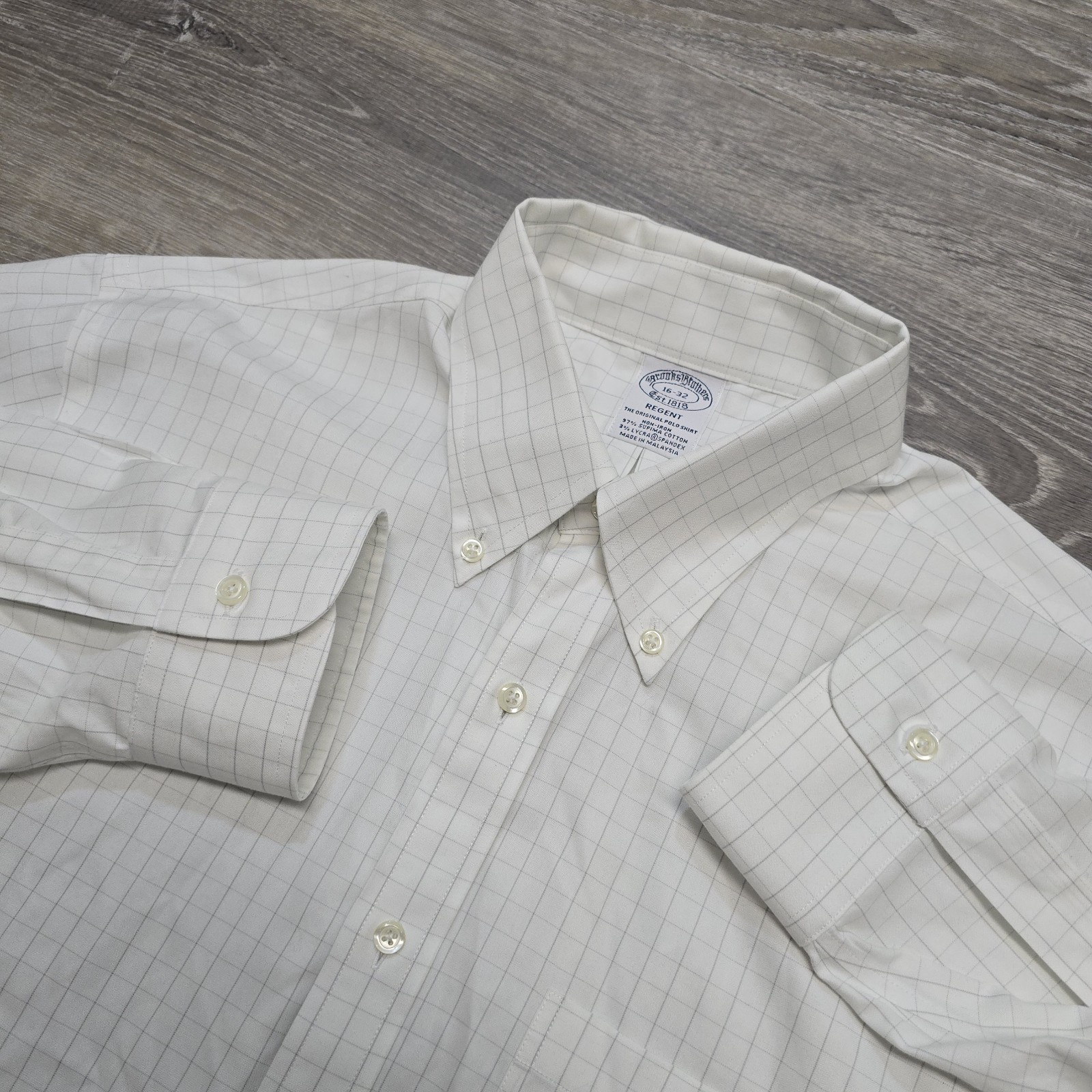 Brooks Brothers Regent Dress Shirt Mens Large 16-32 White Check Non Iron EUC!