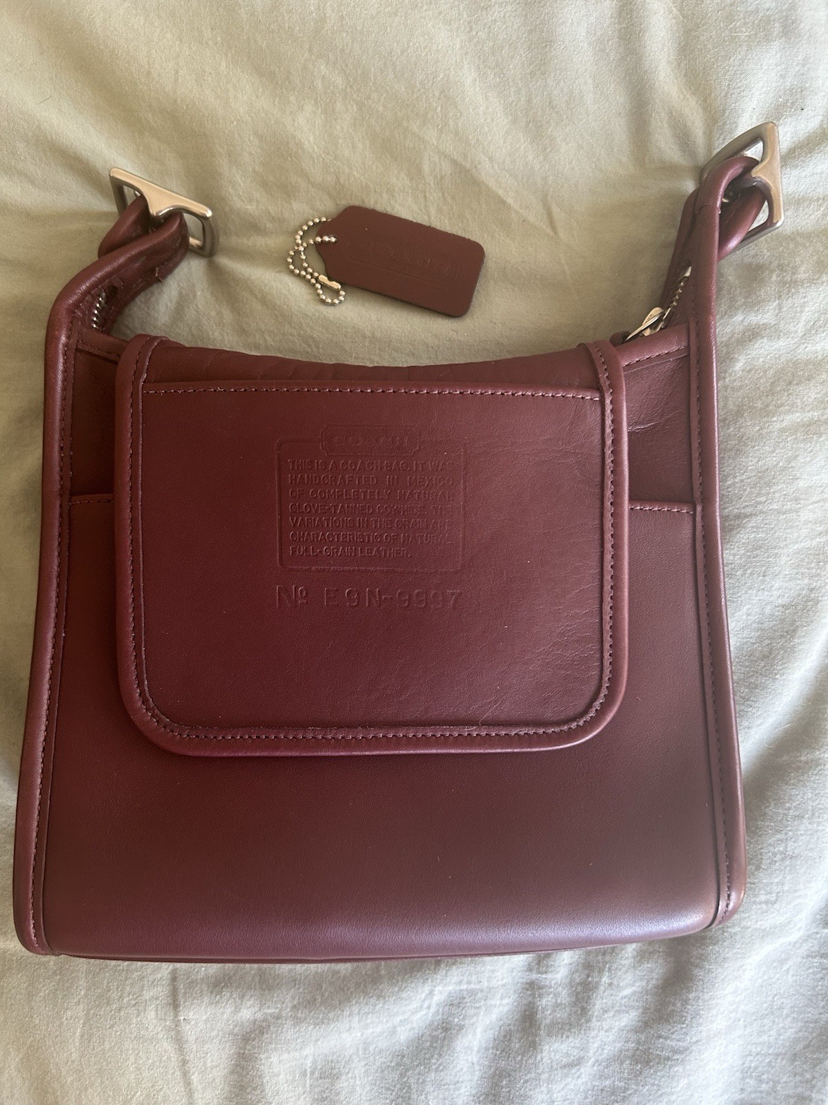 Vintage Coach Leather Currant Crossbody Bag With Nickel Hardware