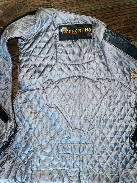 Geronimo Mens Black Leather Vest Side Lace Up Snap Front Quilted Liner Size 46