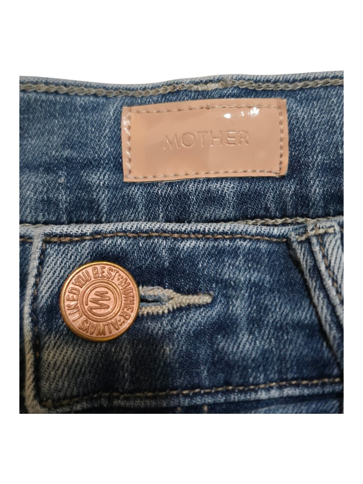 Mother Hustler Patch Pocket Ankle Fray Jeans in Healing Jar High Rise – 27