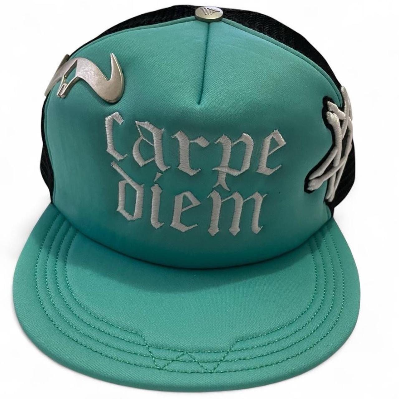 Carpe Diem Turquoise & Black Adjustable Trucker Hat Men’s Classic Mesh