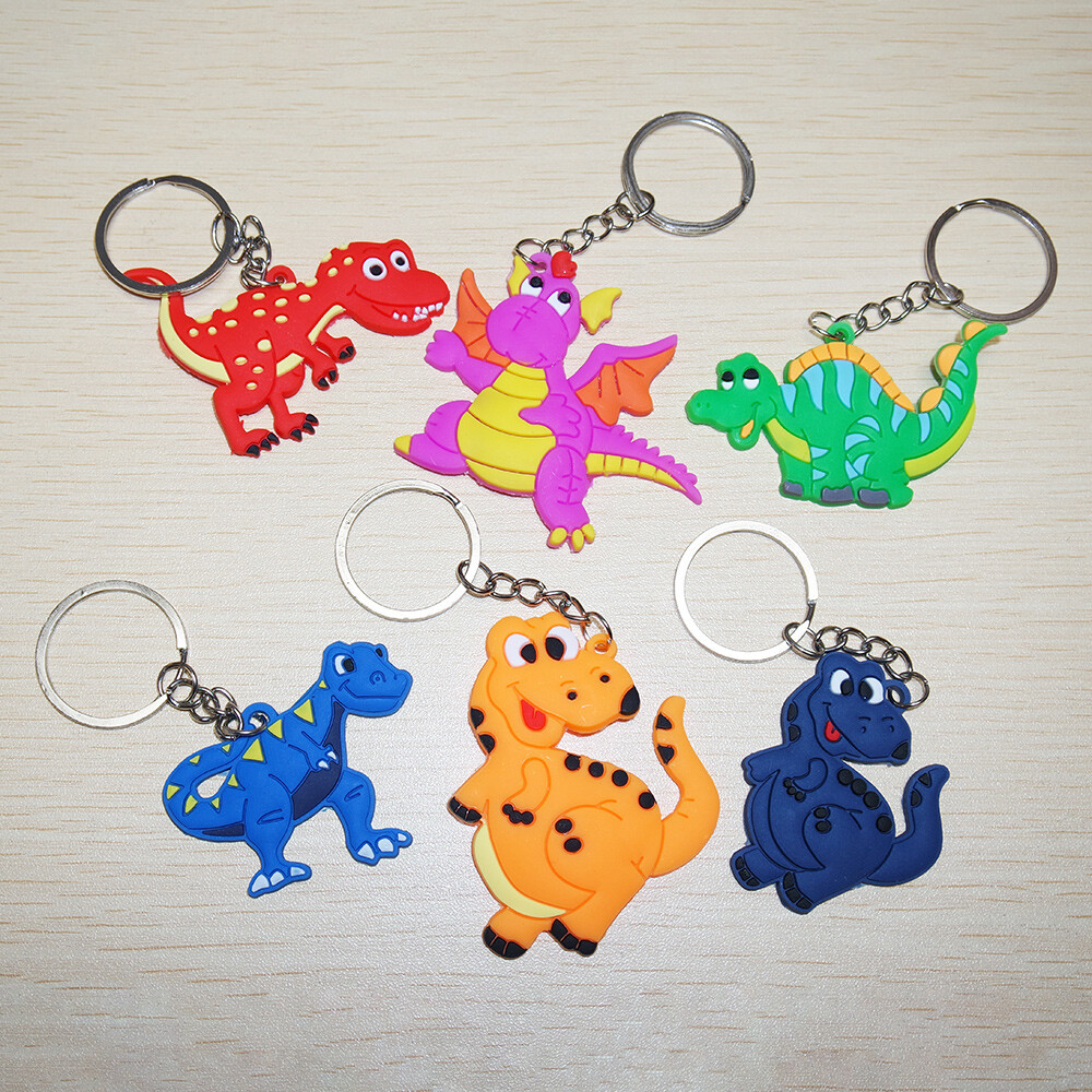 6pcs Soft Silicone Cute Dinosaur Home/Car Keys Keyring Keychain Decoration Gift
