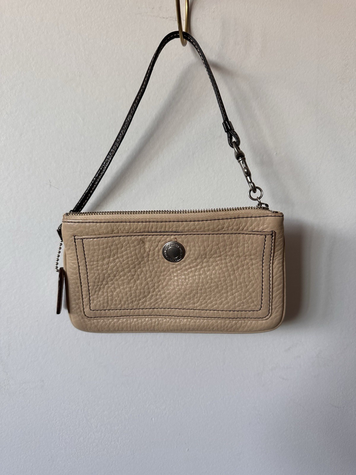 Coach C0059 Mini Wallet Pebbled Veg Tan Natural Leather Brown Leather Strap Zip