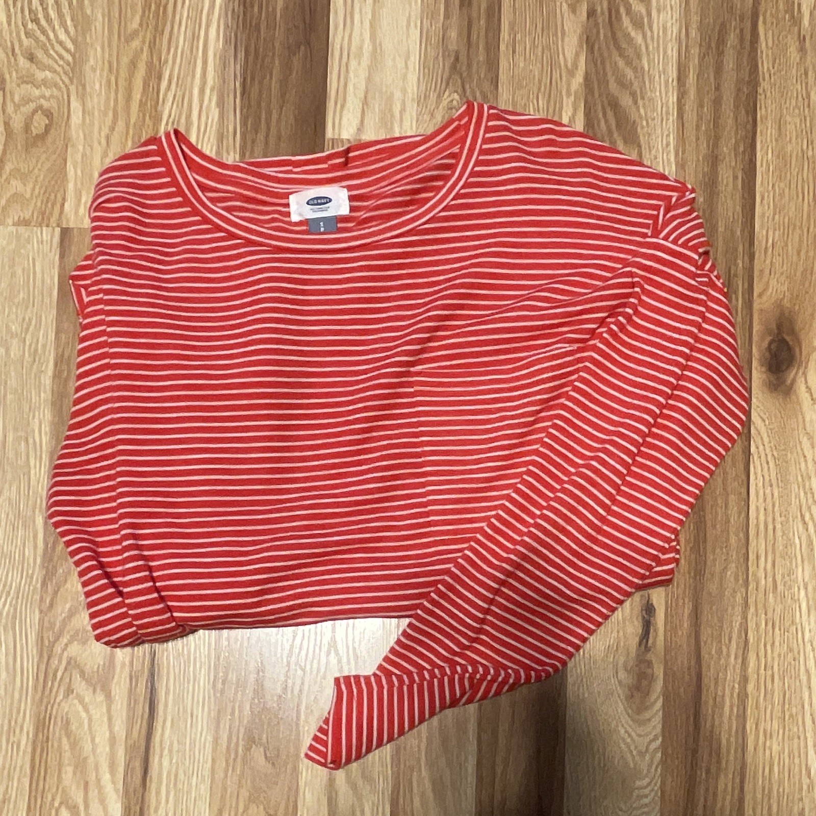 Old Navy Women’s Petite S Red & White Striped Knit Cotton Round Neck Top