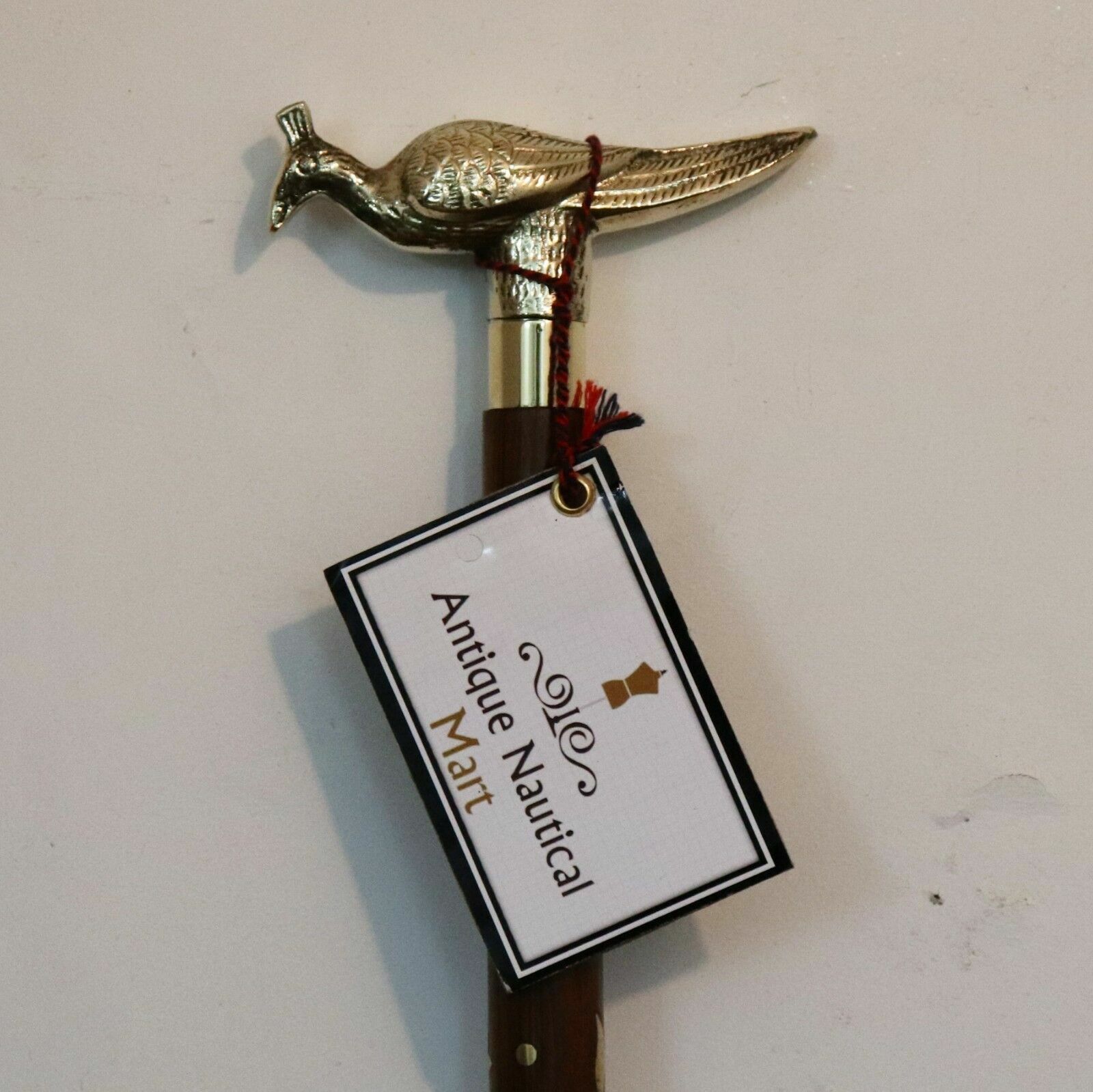 Vintage Solid Brass Peacock Head Handle Wooden Walking Stick Nautical cane Gift
