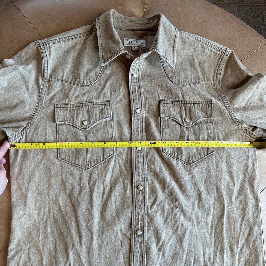 Tecovas Mens Pearl Snap Western Shirt Tan Denim Cotton Cowboy Ranch Wear M