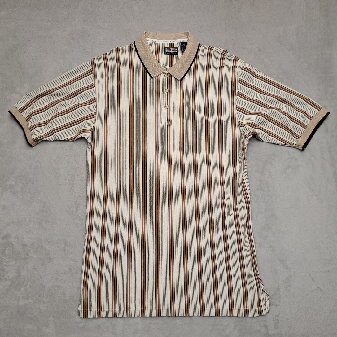 Vintage Brittania Levis Straus Shirt Mens L Brown Striped 100% Cotton Y2K 90s
