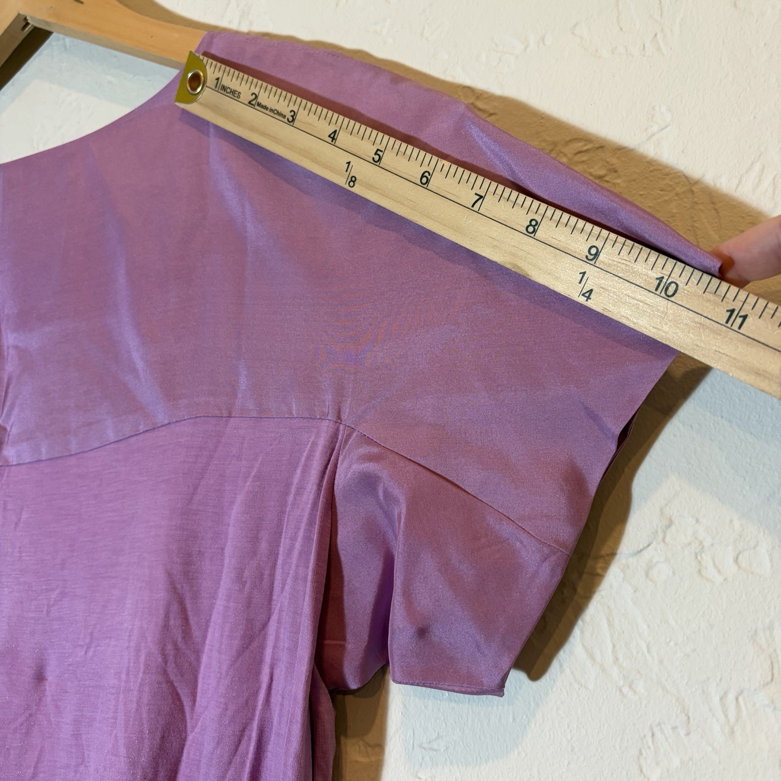 Sinclaire Women’s L Mauve Purple Silk Panel Stretch Short Sleeve Blouse Top