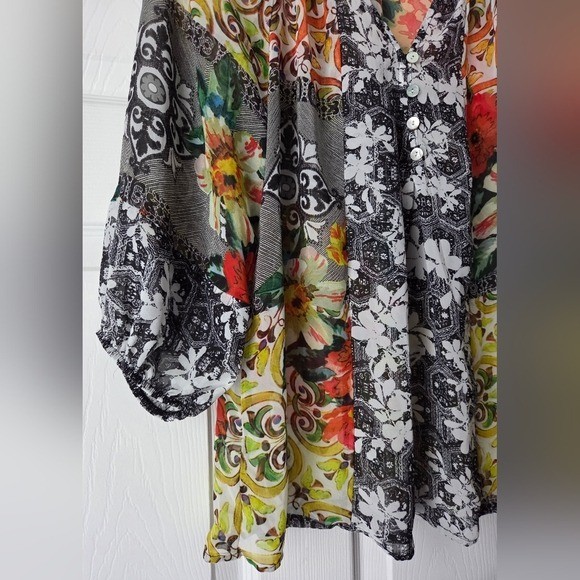Fig and Flower Multicolor Sheer Floral Top Size S. Excellent condition.