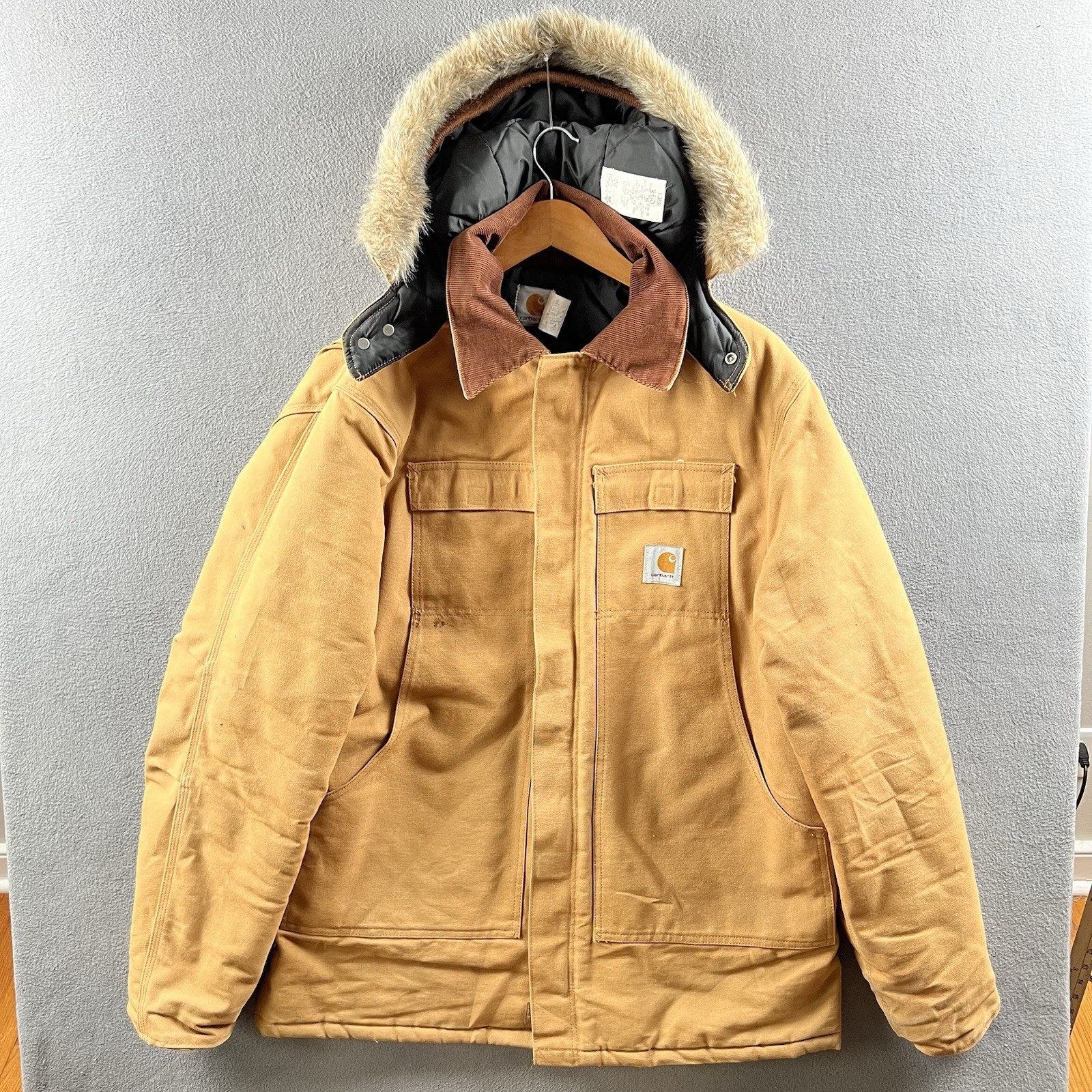 Vintage Carhartt Arctic Jacket Mens 46 Tall Brown C0196 W/ A01 BRN Fur Trim Hood