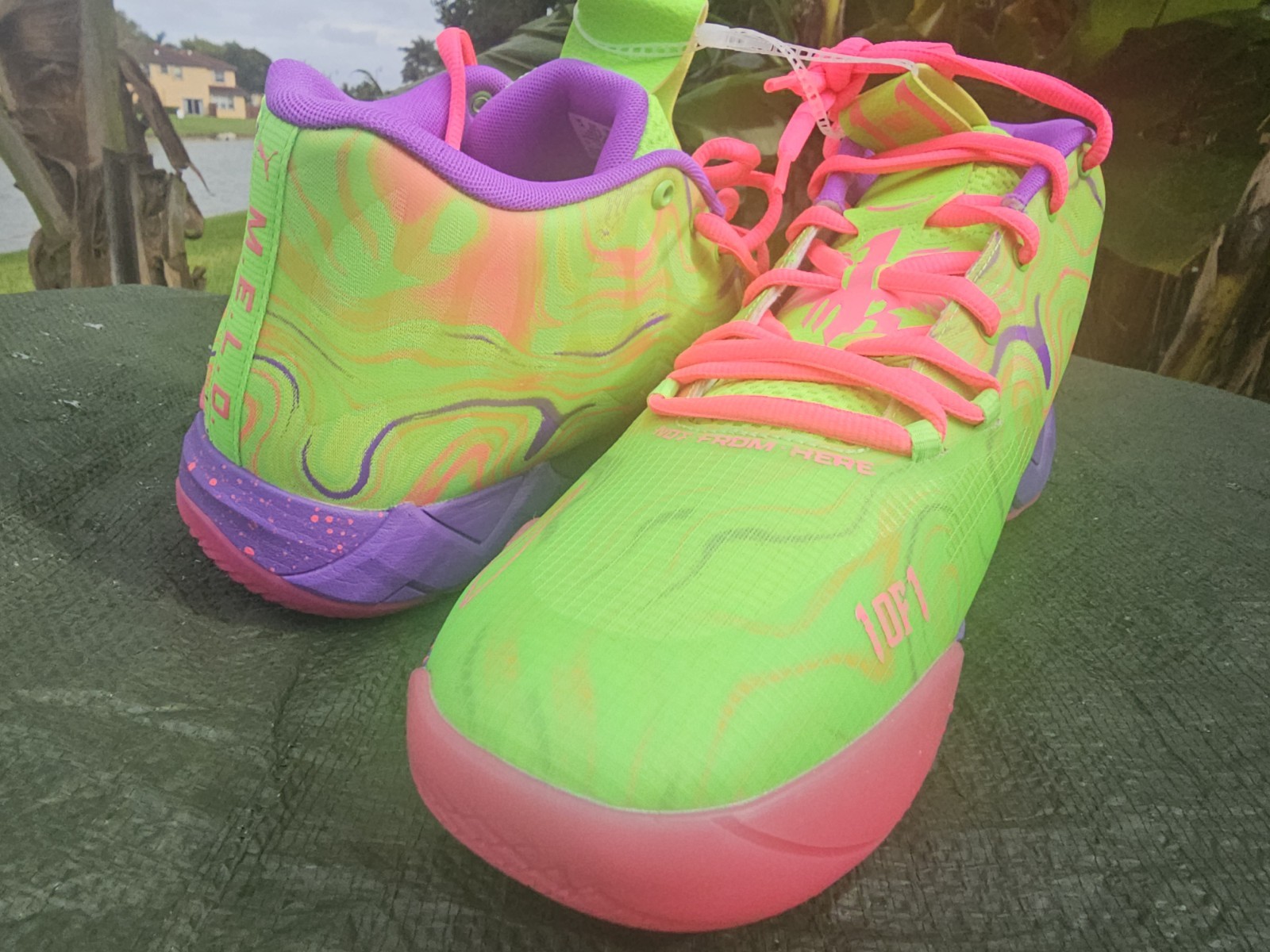 Size 13 Puma MB.01 Men Basketball Shoe Green/Pink/Purple LaMelo Ball 310437 01