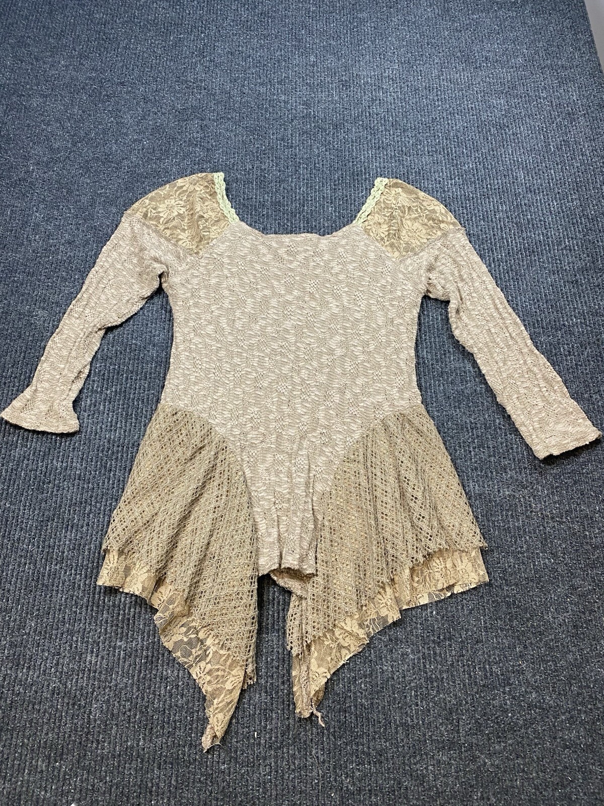 Pretty Angel Tunic Womens Boho Layered Romance Top Brown Green Beaded EUC Sz M