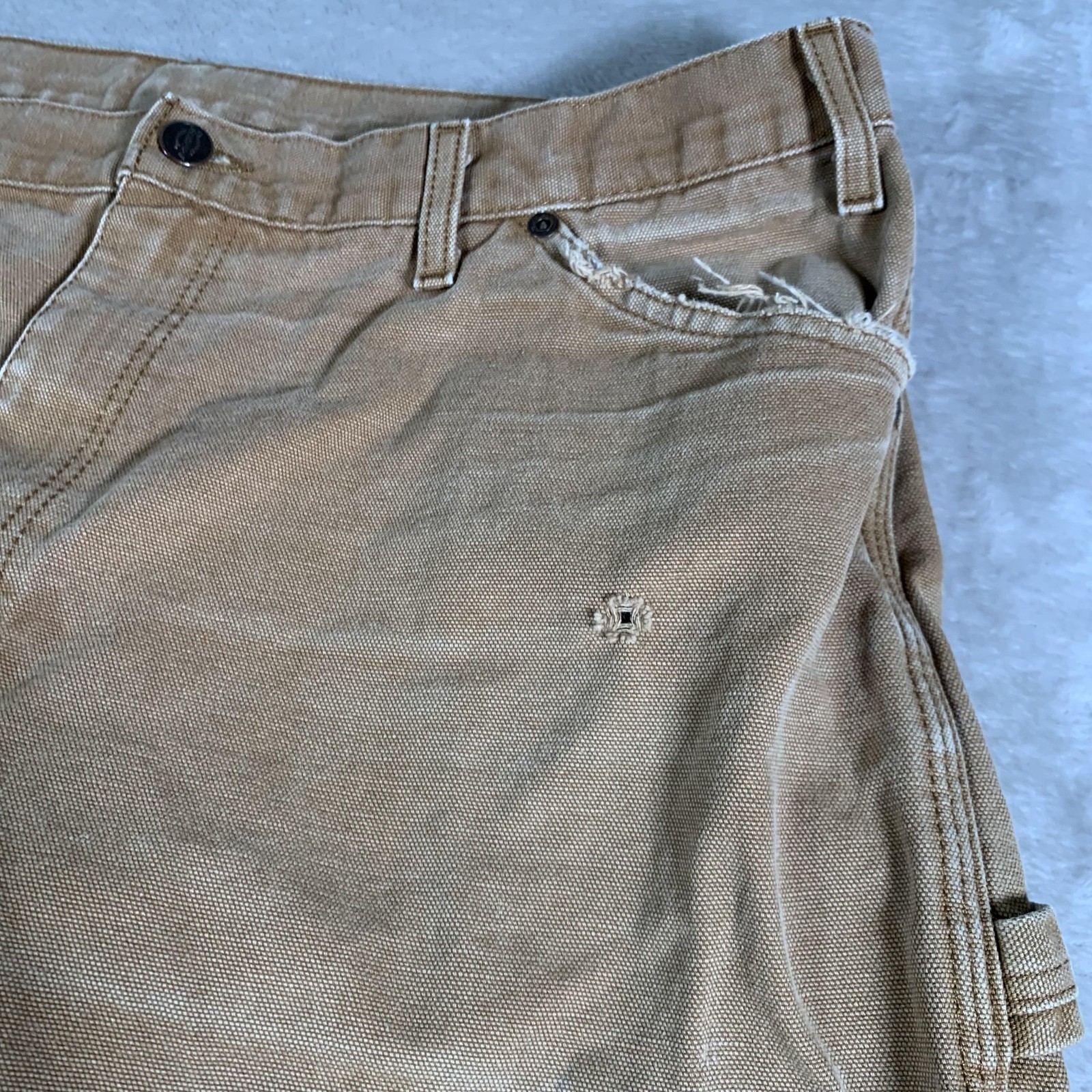Dickies Carpenter Pants Mens 38×30 Tan Duck Canvas Hammer Loop Utility Pocket