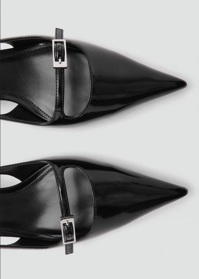 NEW MANGO MNG BLACK BUCKLE DETAIL POINTED TOE SLINGBACK HEELS SHOES SZ 38 US 7.5
