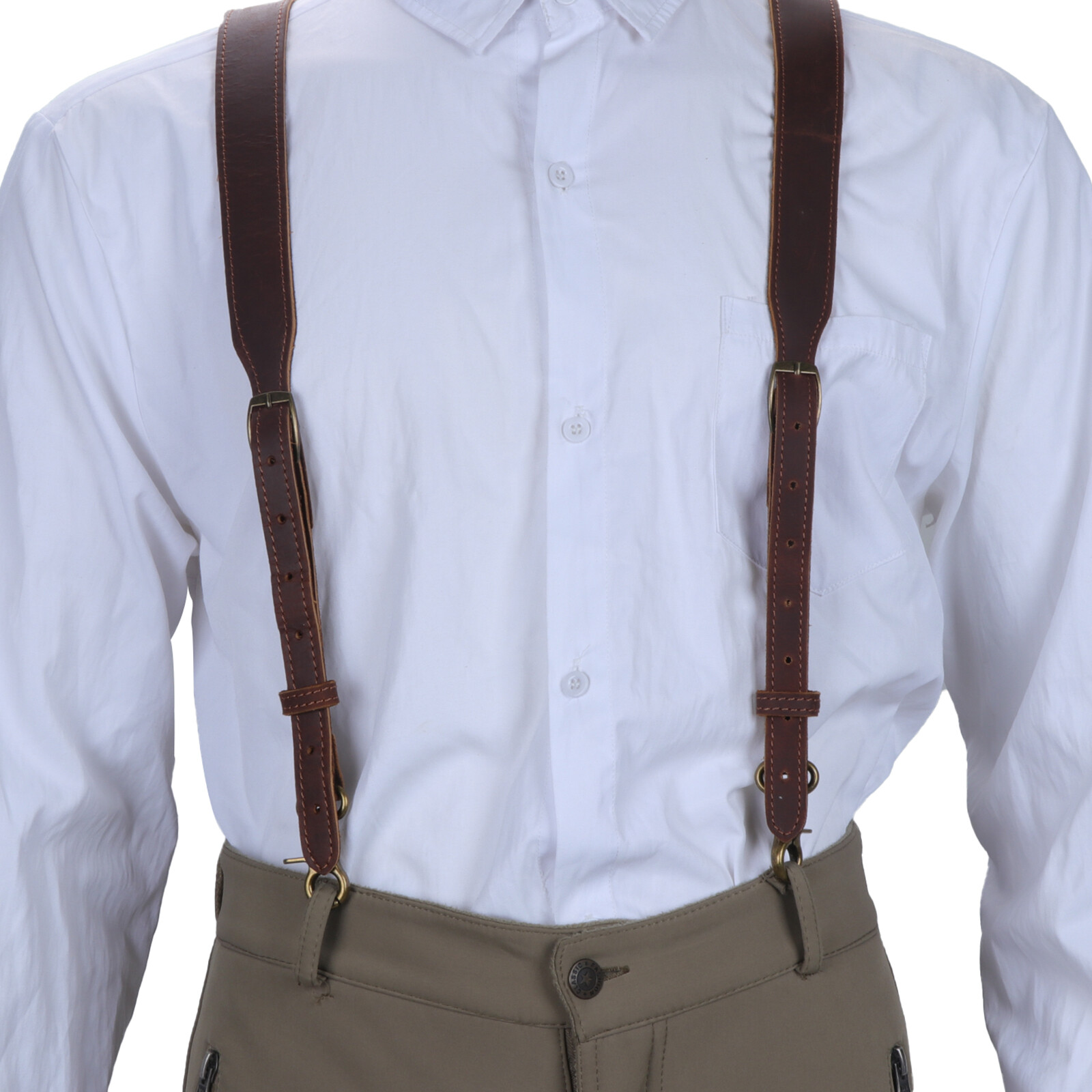 TOURBON Men’s Y-Back Suspender Pants Braces 3 Hook Adjustable Vintage Leather US