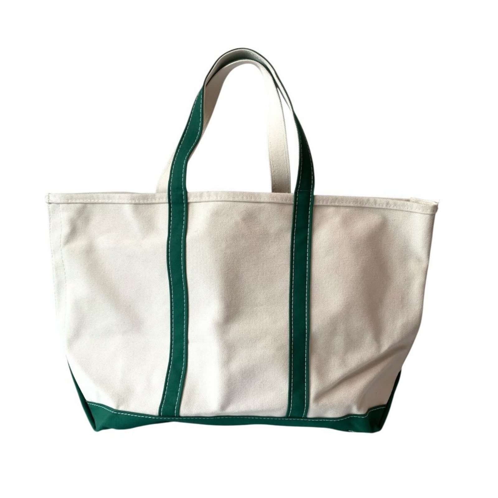 L.L Bean Boat And Tote Large Canvas Tote Bag White USA Made Dark Green