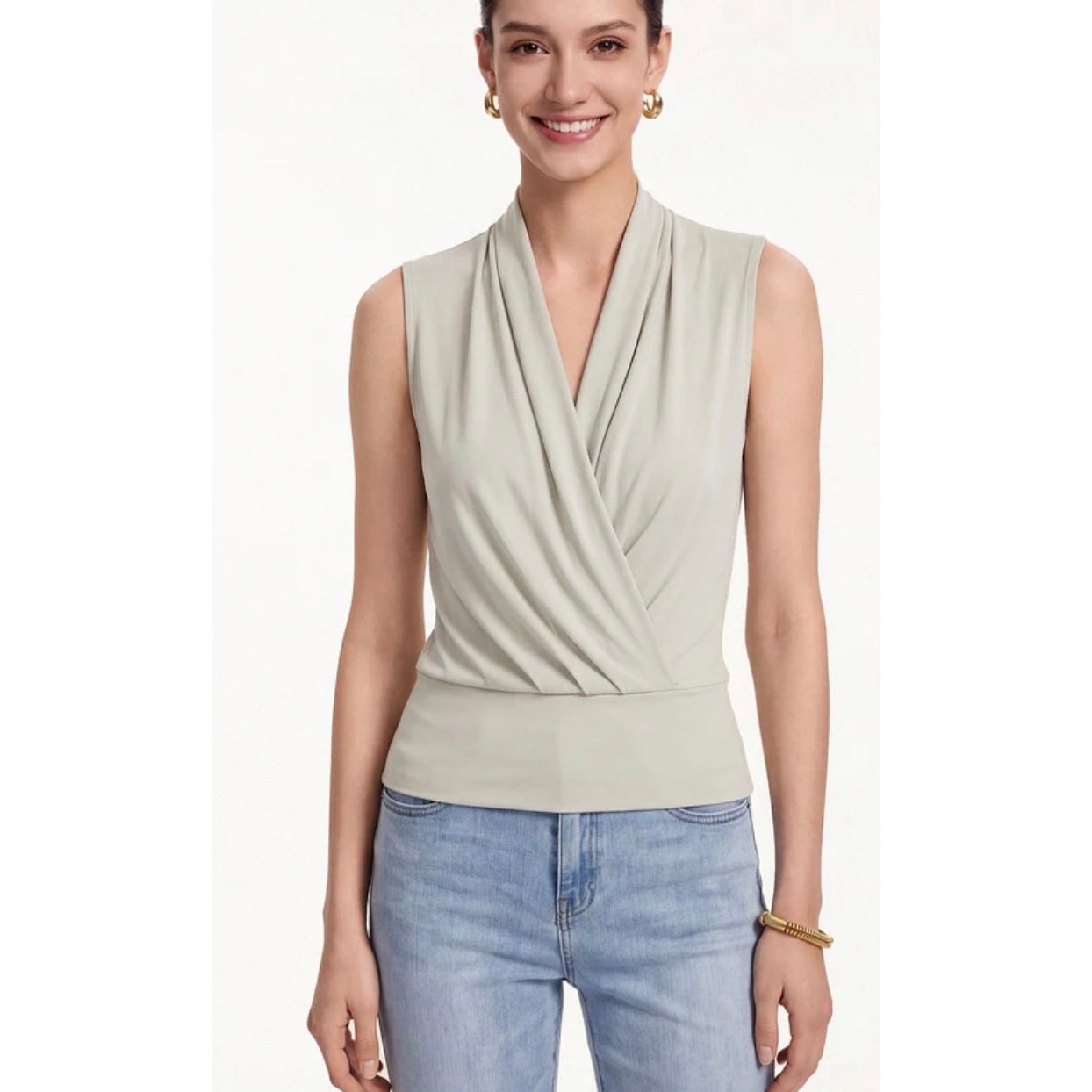 OGL Pink Faux Wrap Top Short Sleeve V-Neck Modal Jersey Comfort Blouse Women’s S