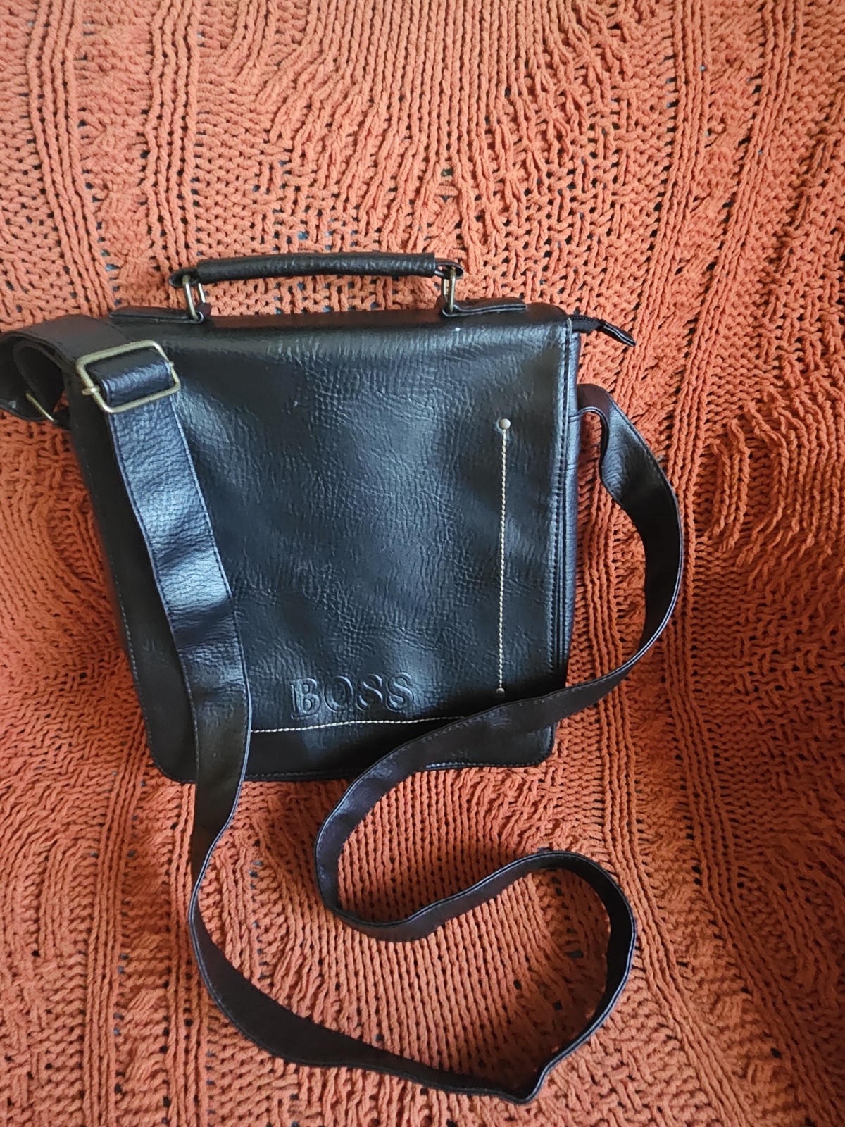 BOSS Black Messenger Crossbody Bag Adjustable Strap Magnetic Flap Zip Pockets