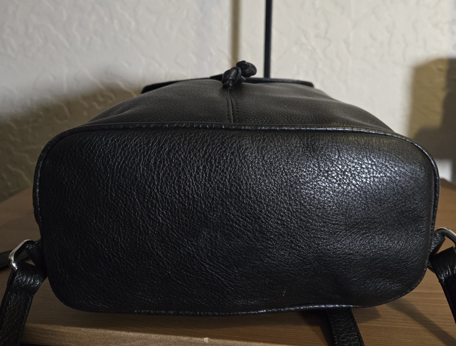 Coach Black Pebbled Backpack Drawstring Turn Lock Silver 9 x 10.5 x 4.5