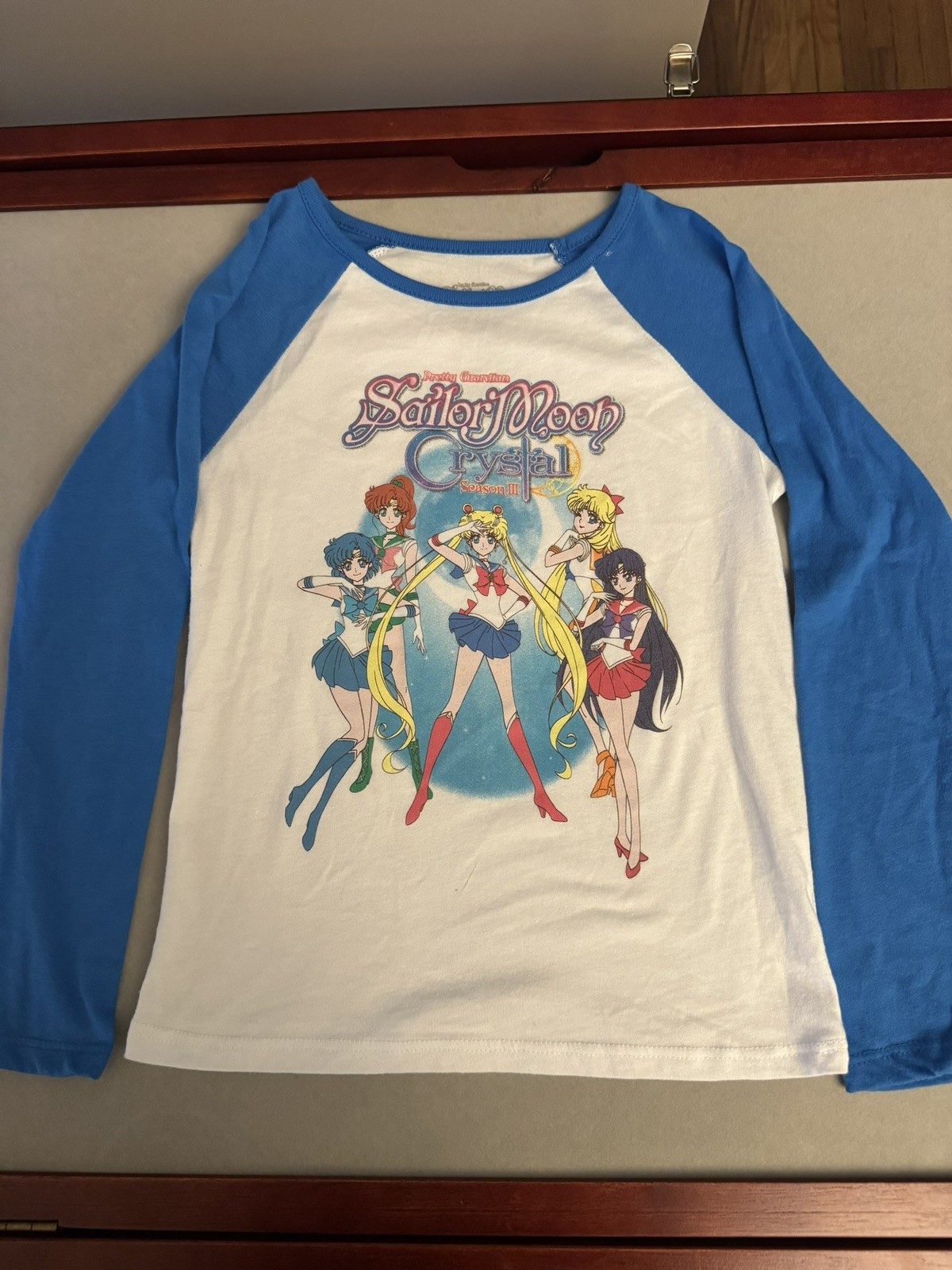 Sailor Moon Crystal Season III Baseball Tee Kawaii Anime Blue White Medium 90’s