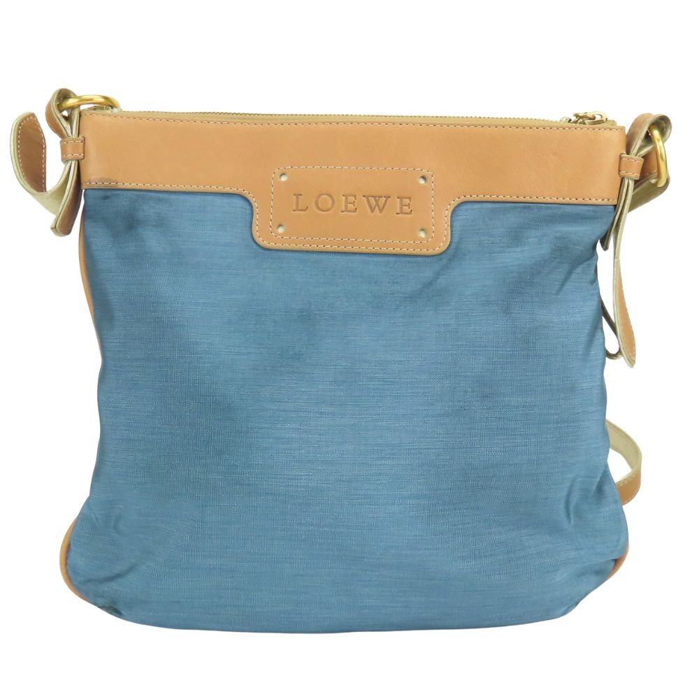 USED LOEWE Shoulder Bag anagram 340807 Nylon/leather Blue Camel Everyday use