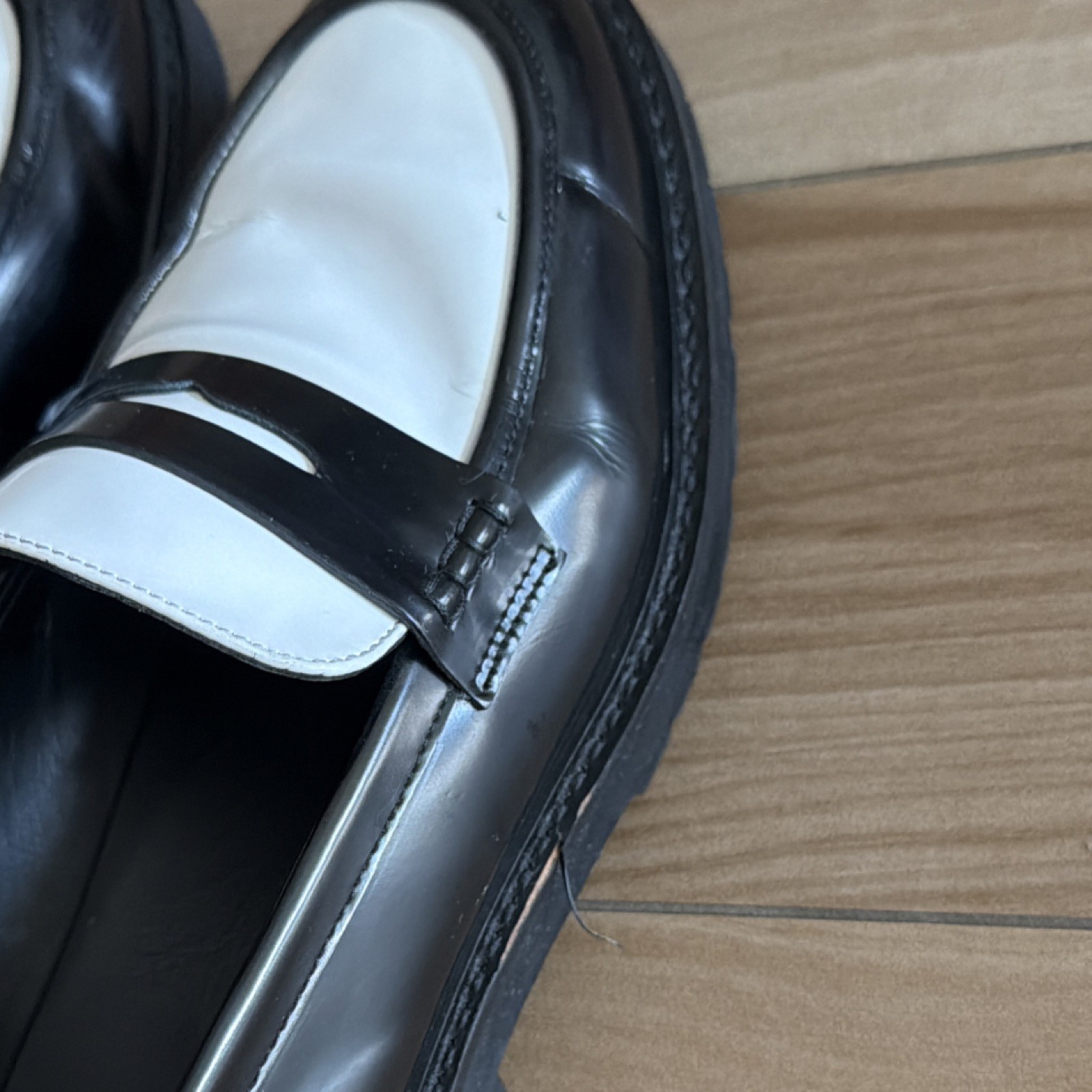 Koio Black/White Colorblock Leather Slip-On Loafer Flats Round Toe 11 Std