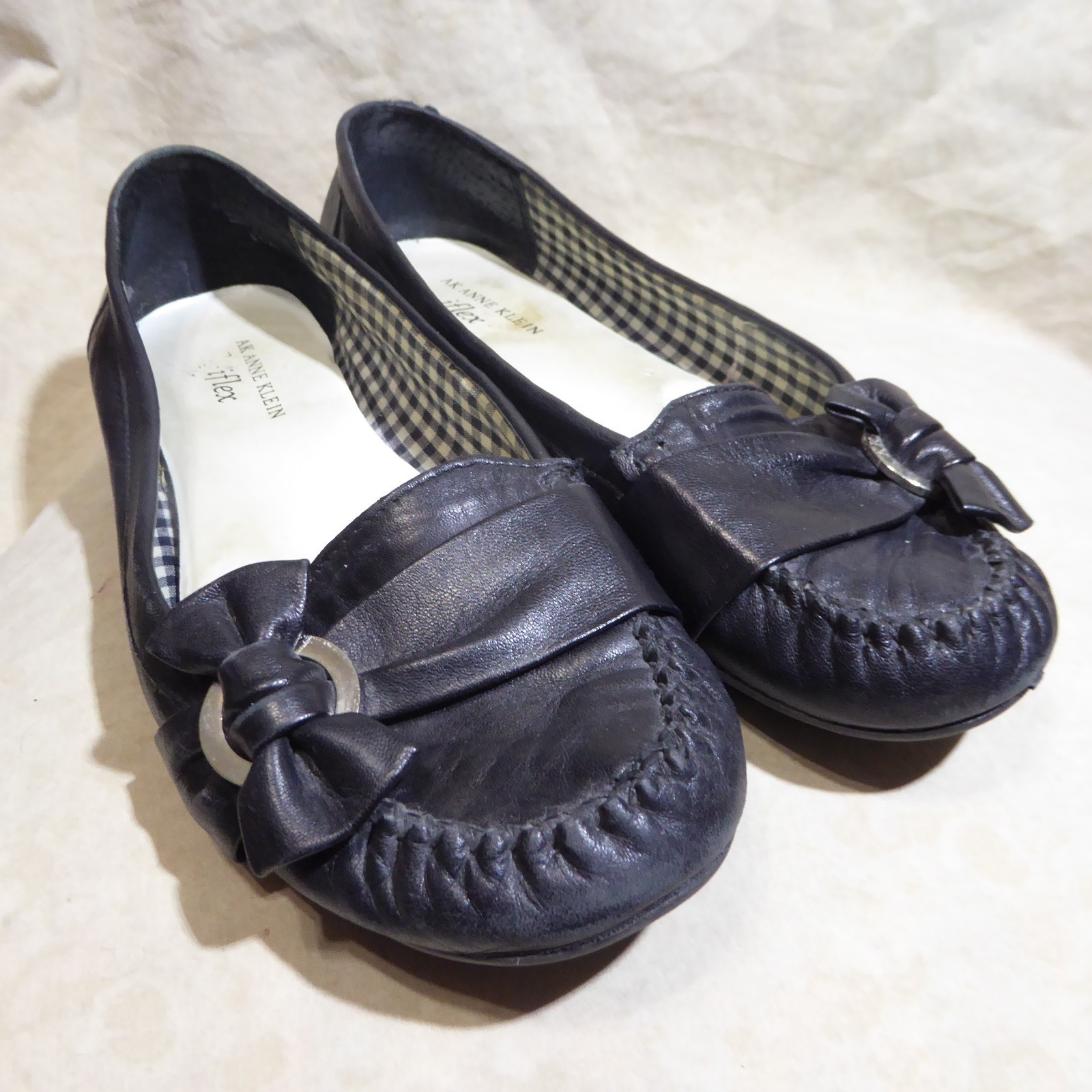 🩰 Anne Klein iFlex Kismet Slip-On Loafers sz 8.5 M Black Leather; Strap Detail