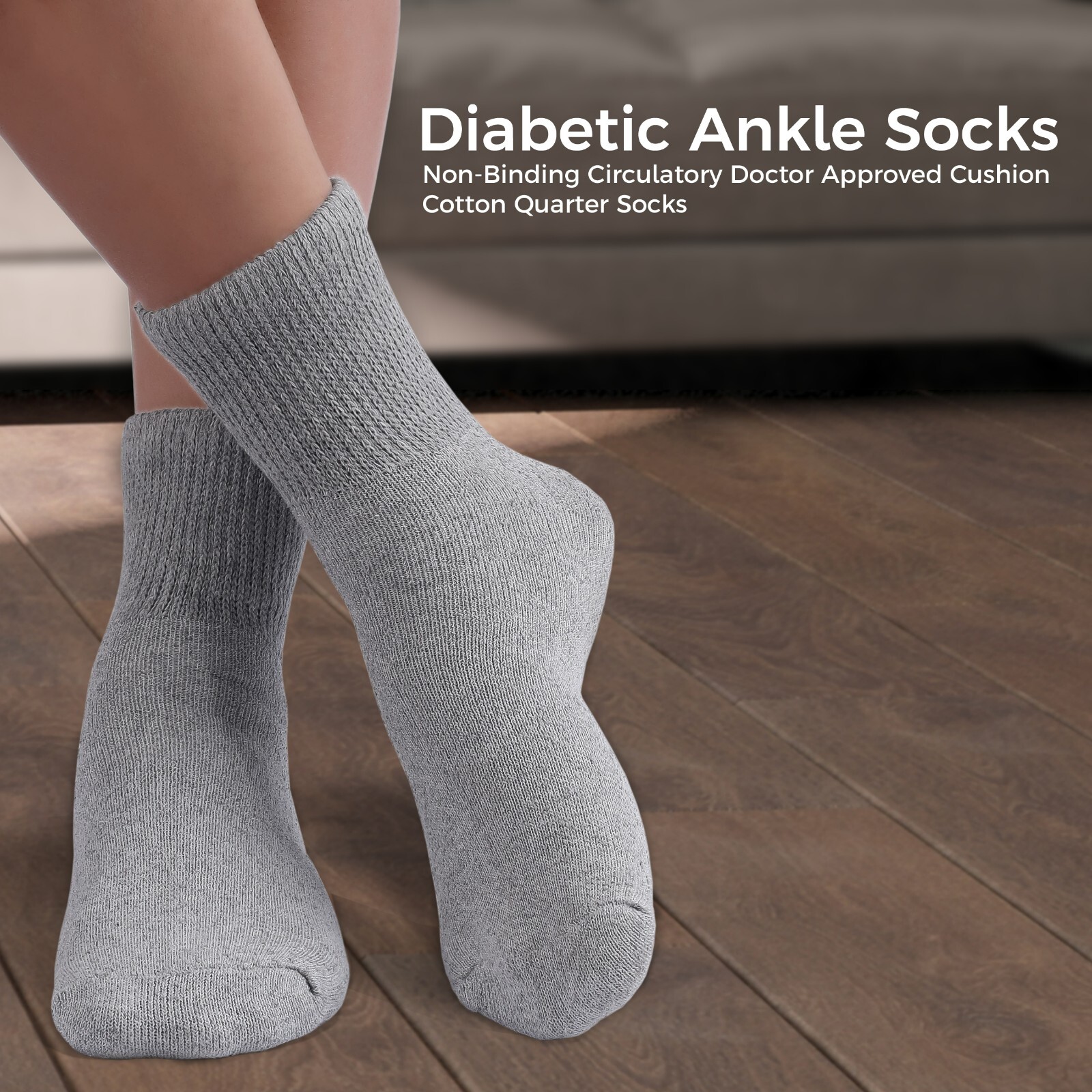 12 Pairs Men’s Grey Circulatory Health Diabetic Ankle Quarter Socks Size 13-15