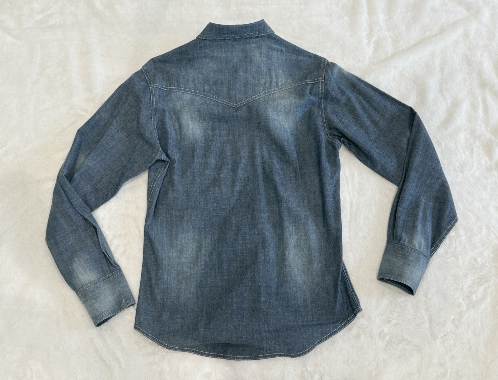 Wrangler Retro Men’s S Blue Denim Cotton Snap Button-Up Shirt Pockets MVR151M