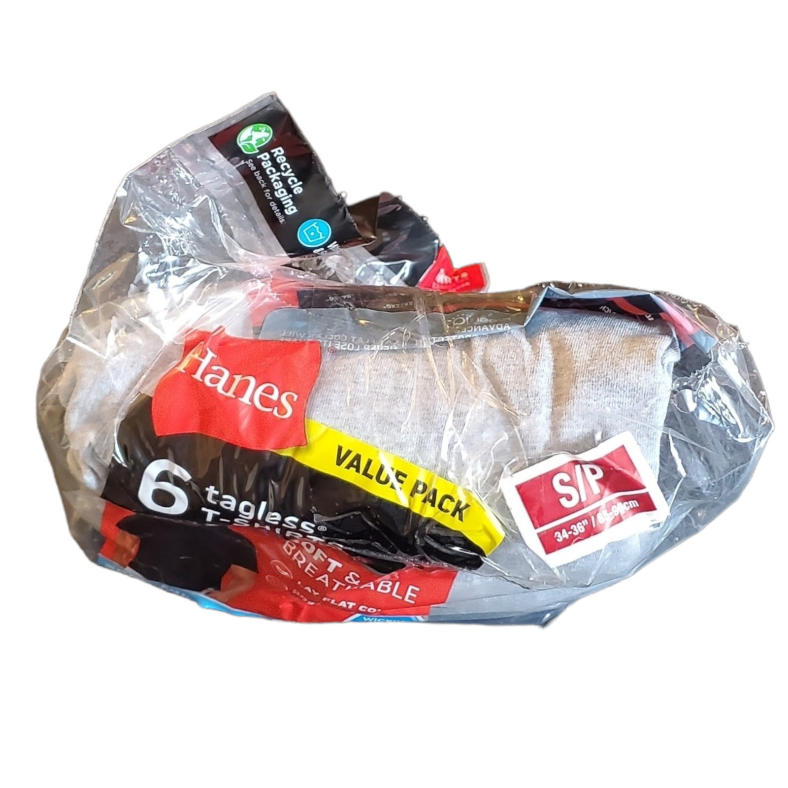 Men’s Tagless Crew-neck T-shirts, Small 34-36, 4pk, Hanes Red Label, Assorted