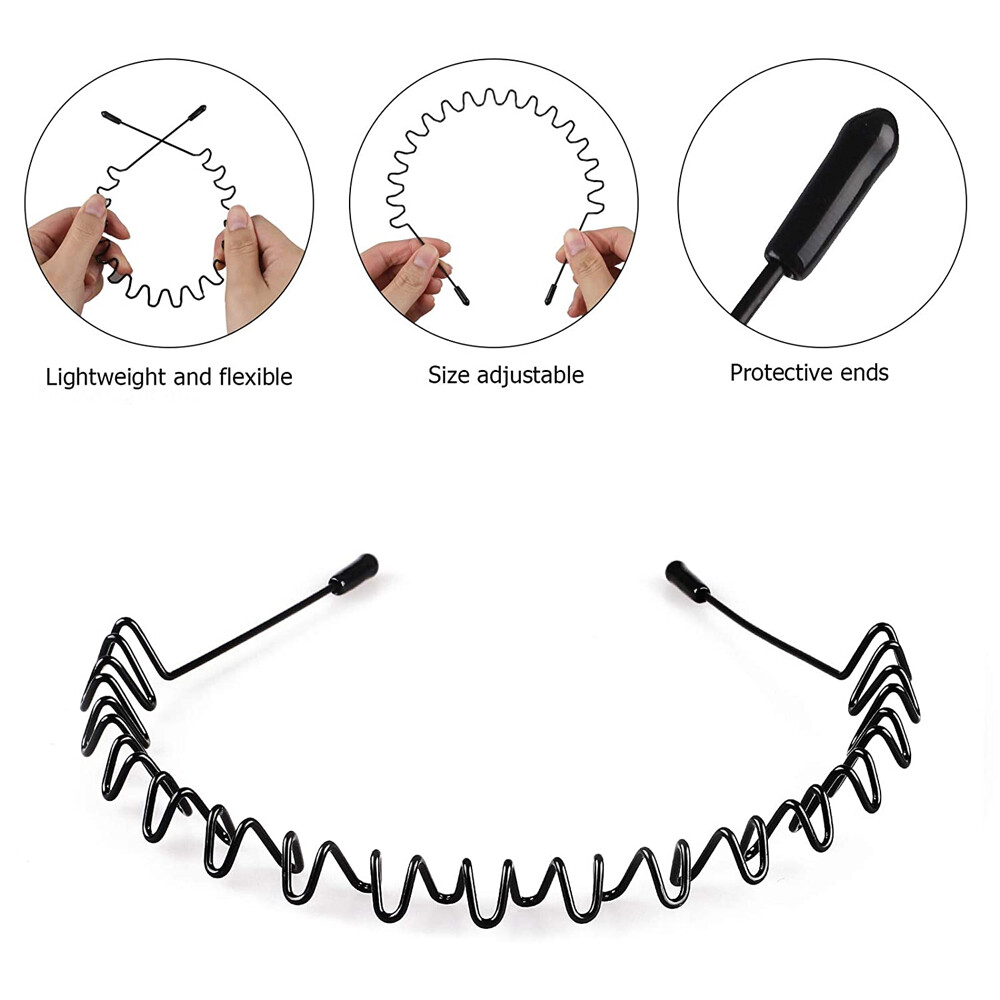 6 PCS Metal Hair Headband Wave Style Hoop Band Comb Sports Hairband Men Women