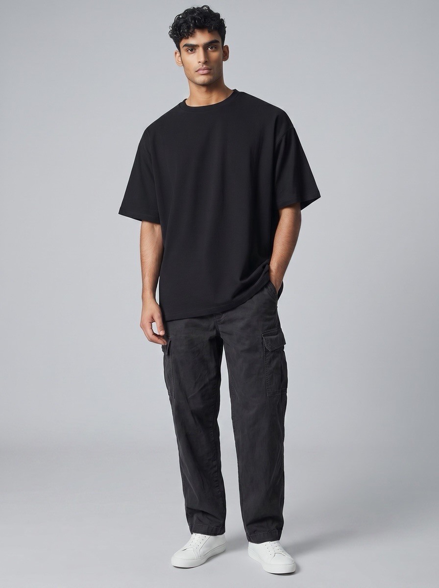 Uniqlo U Men’s Black Cotton Twill Cargo Pants M 29W Relaxed Straight Pockets
