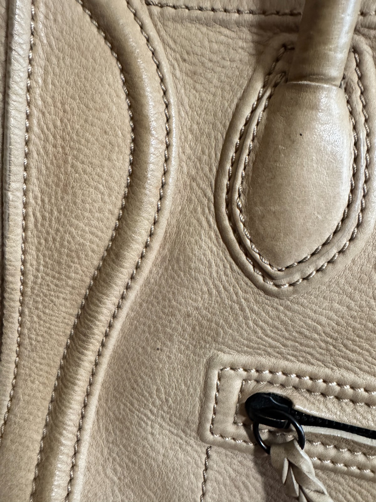 CELINE Luggage Phantom Tote Bag Handbag Shoulder Bag Leather Greige Authentic JP
