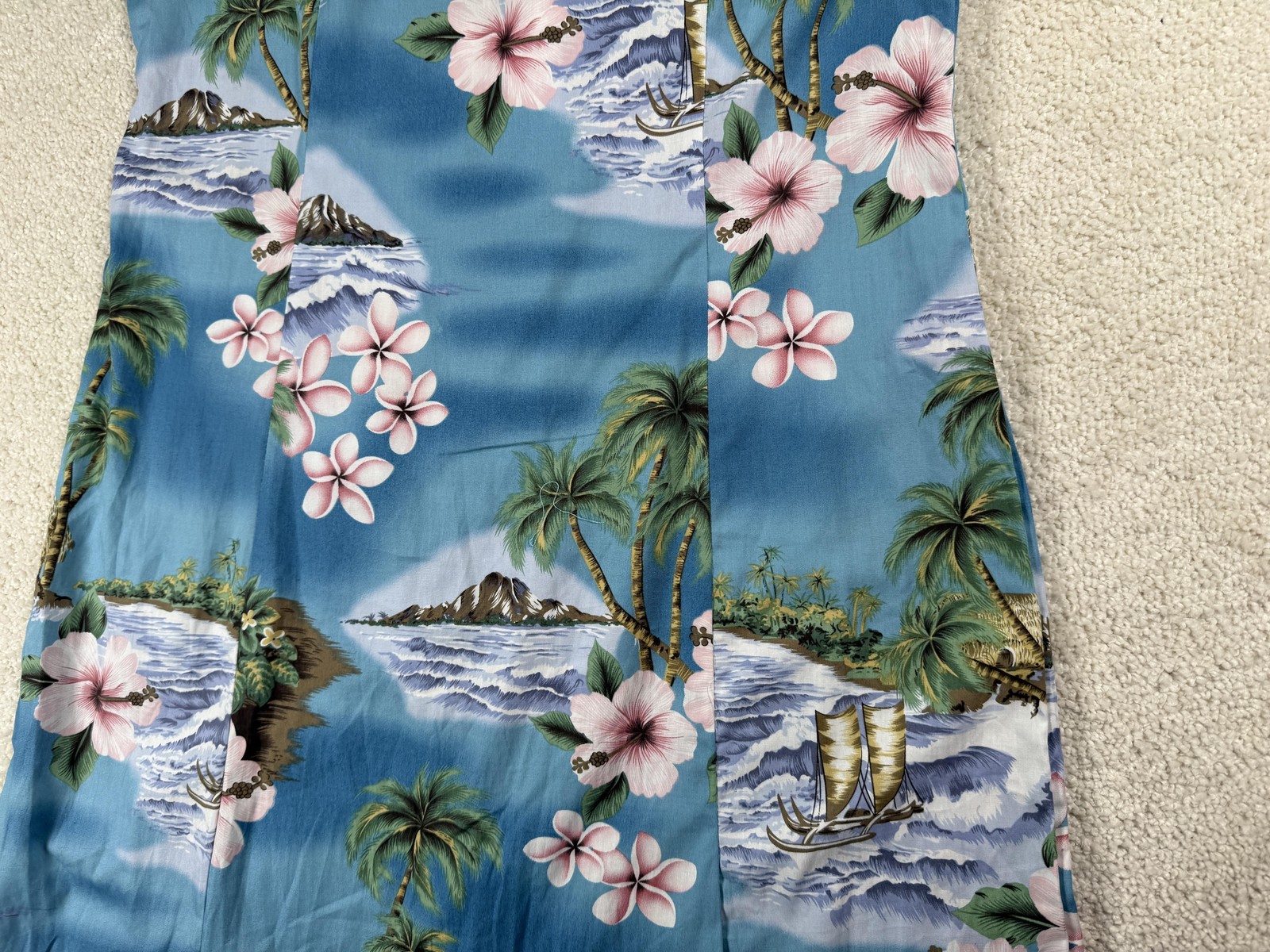 KY’S Hawaii Muumuu Dress Womens M Blue Floral Cotton Sundress Ruffle Hawaii