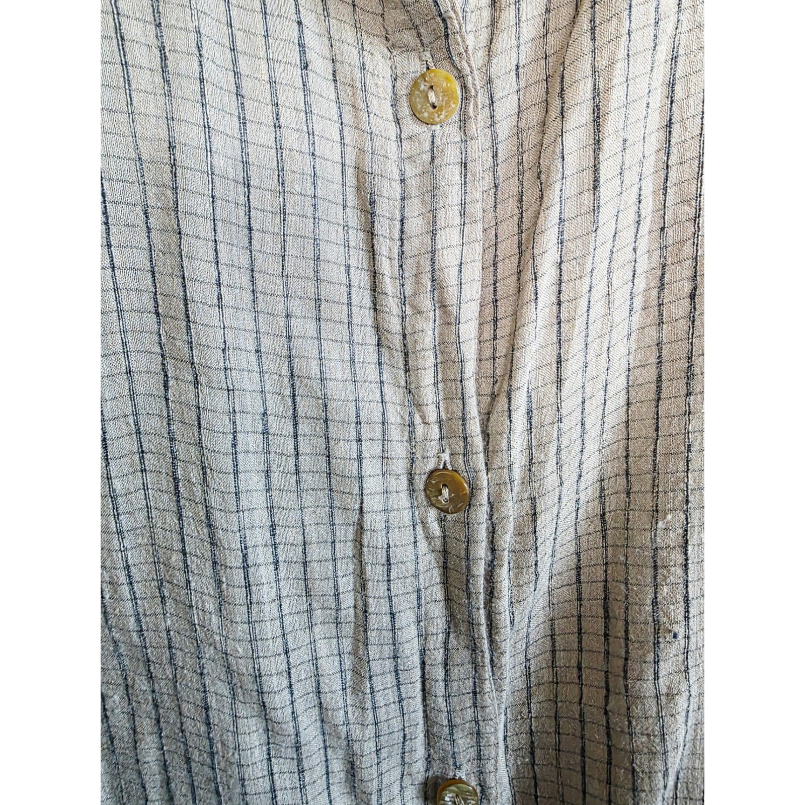 Chicos Design 3 Vintage 100% Silk Grid Long Tunic Shirt Tan Black Womens XL