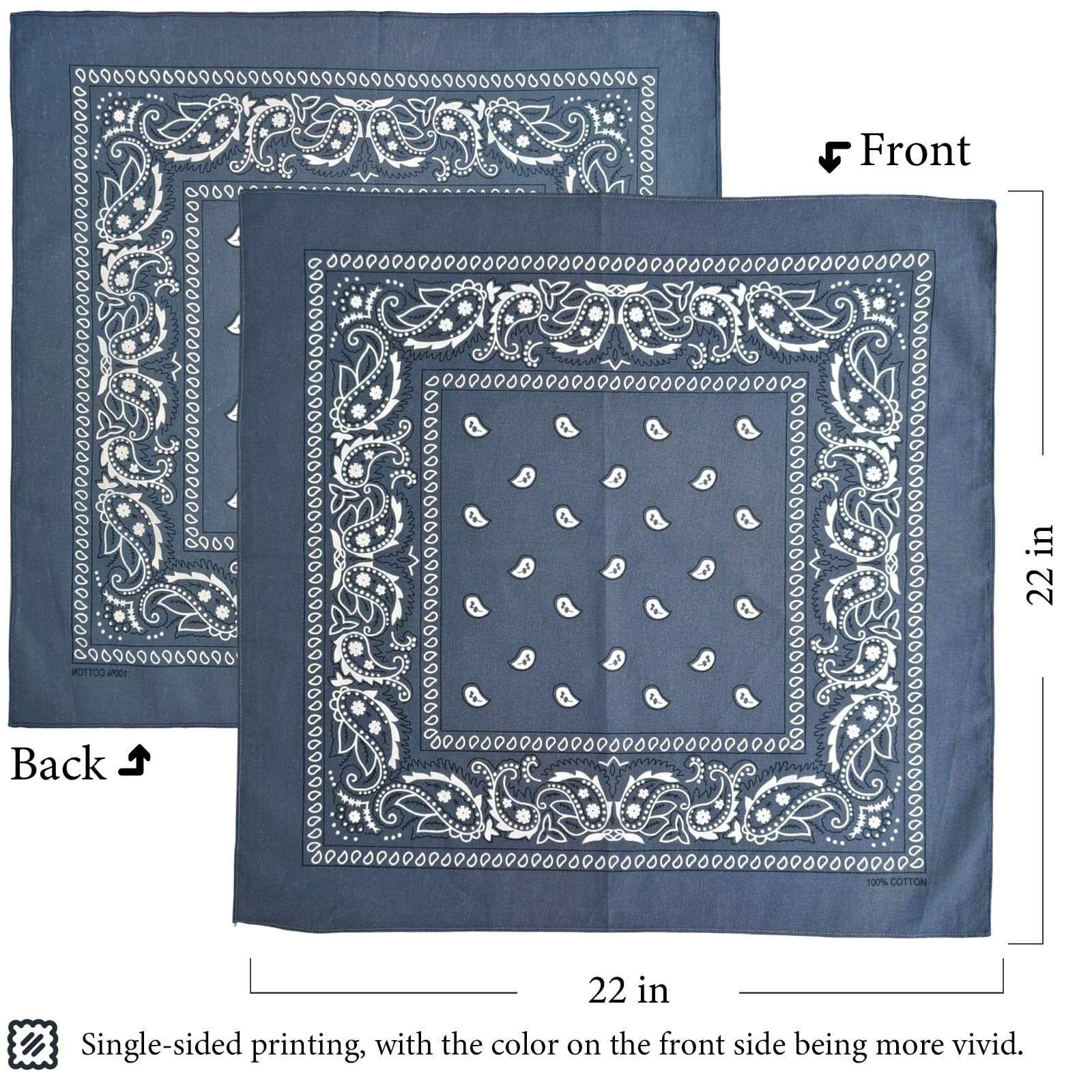 4 Pack 100% Cotton Bandanas 22″x22″ Multi-Purpose Square Scarfs for Men & Women