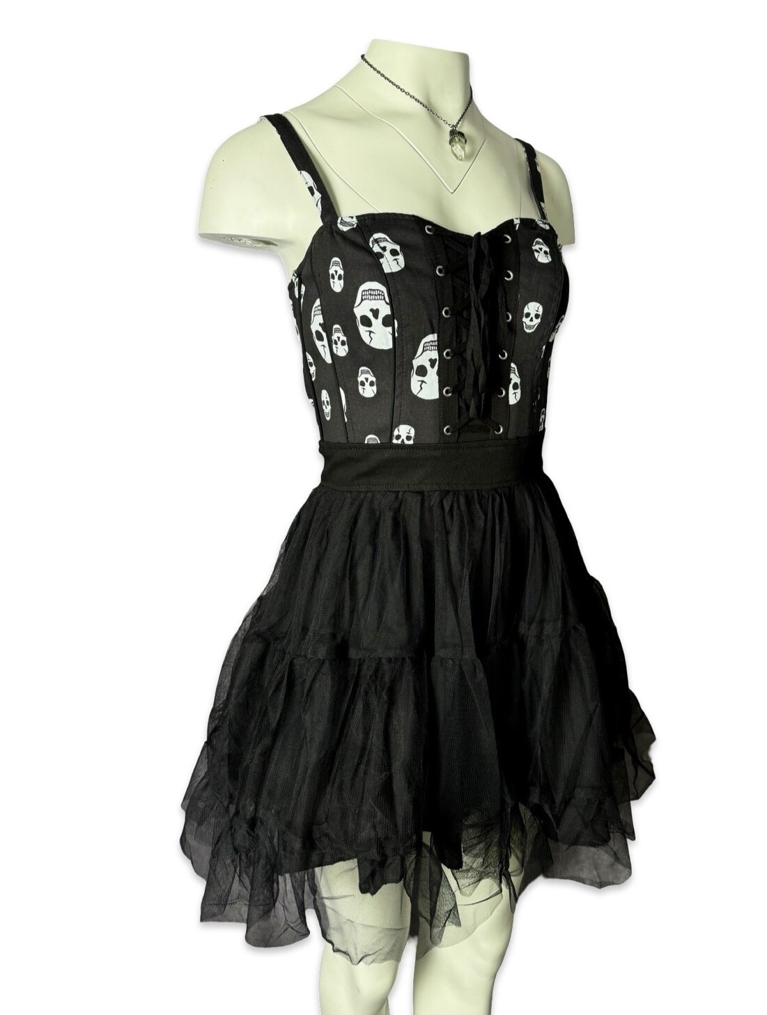 TRIPP TOXIC SKULL BLACK TULLE GOTHIC PUNK SEXY BALL HALLOWEEN MINI DRESS IO9760P