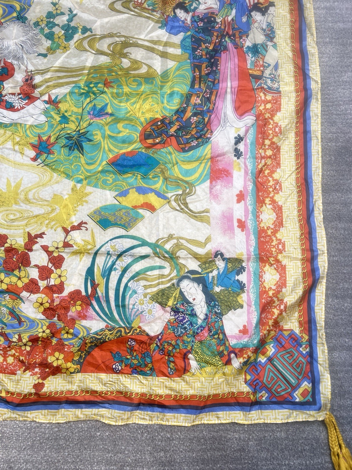 Beautiful Johnny Was Square Silk 43” Scarf Or Wrap Tassels Geisha Asian Oriental