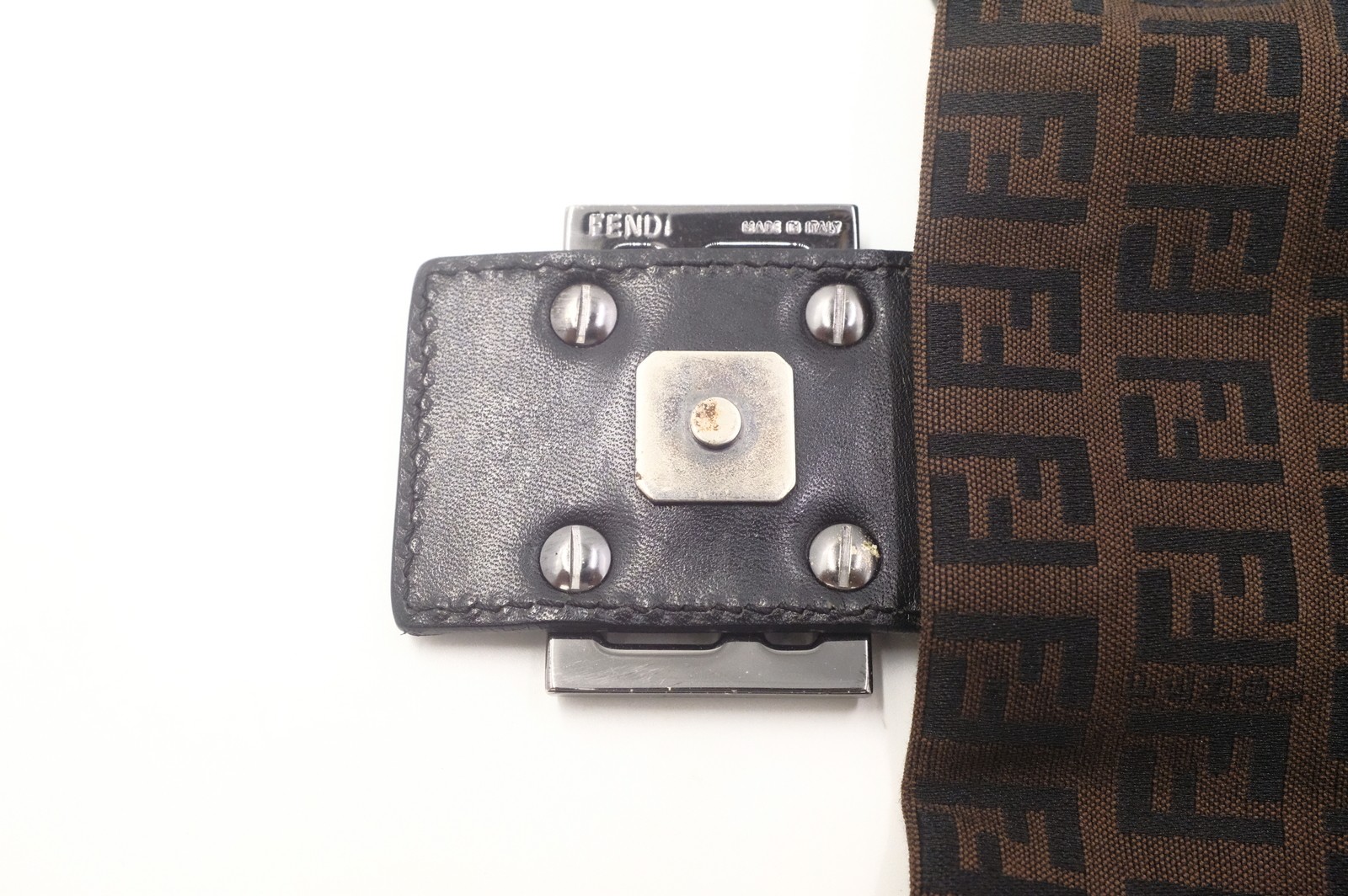 Authentic Fendi Zucchino Mamma Baguette Shoulder Bag 8BR001
