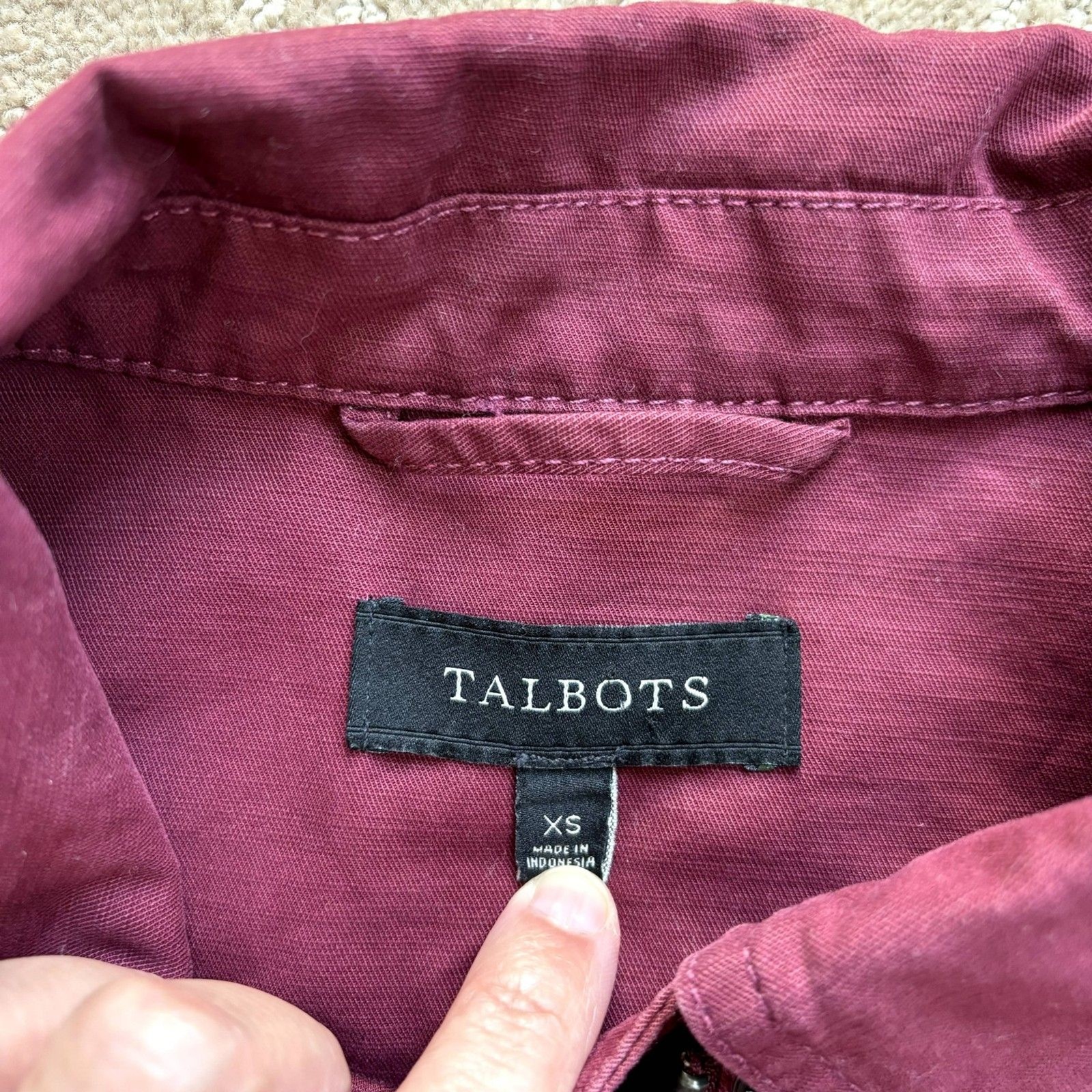 Talbots Utility Safari Jacket Women’s XS Burgundy Adjustable Waist Snap Zipper